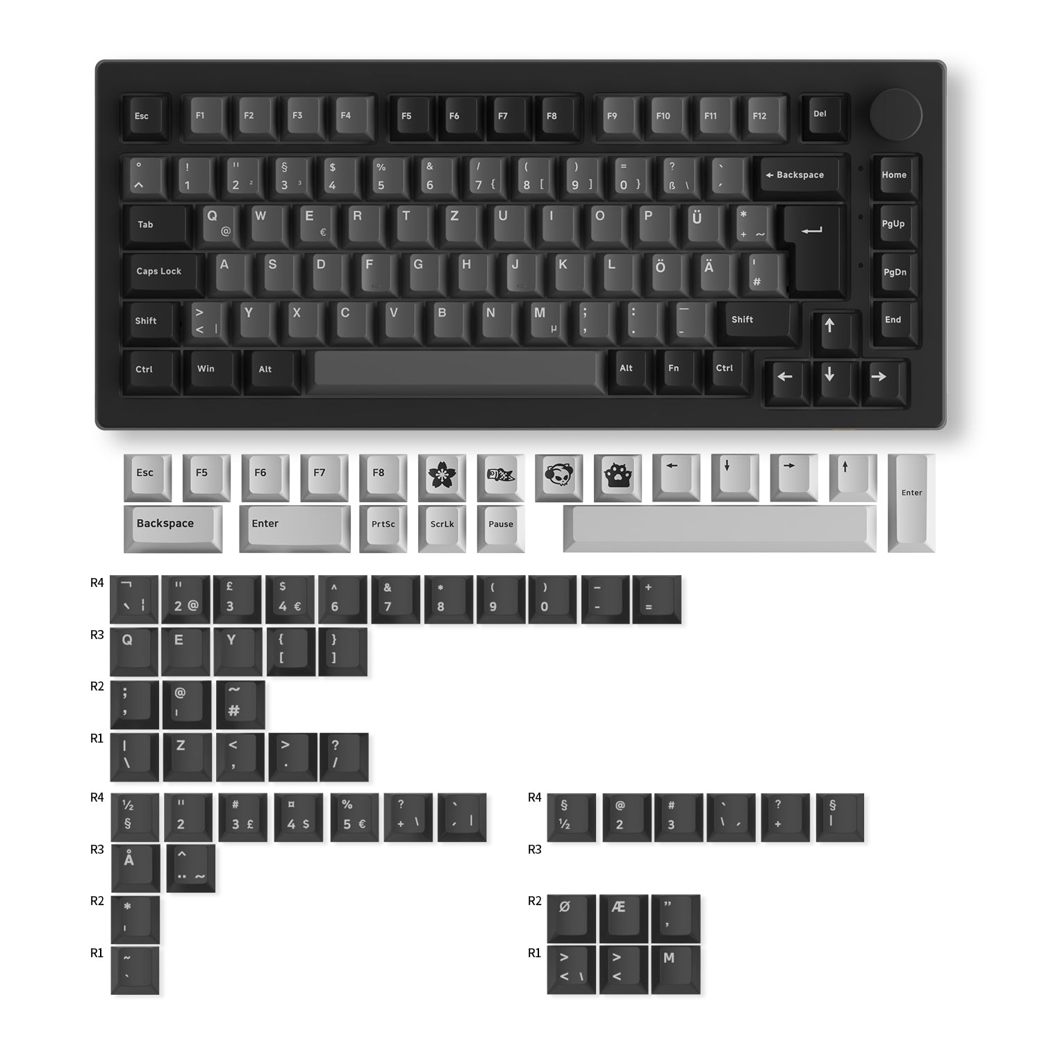 5075B Plus VIA ISO Mechanical Keyboard Black Silver Color with keycaps