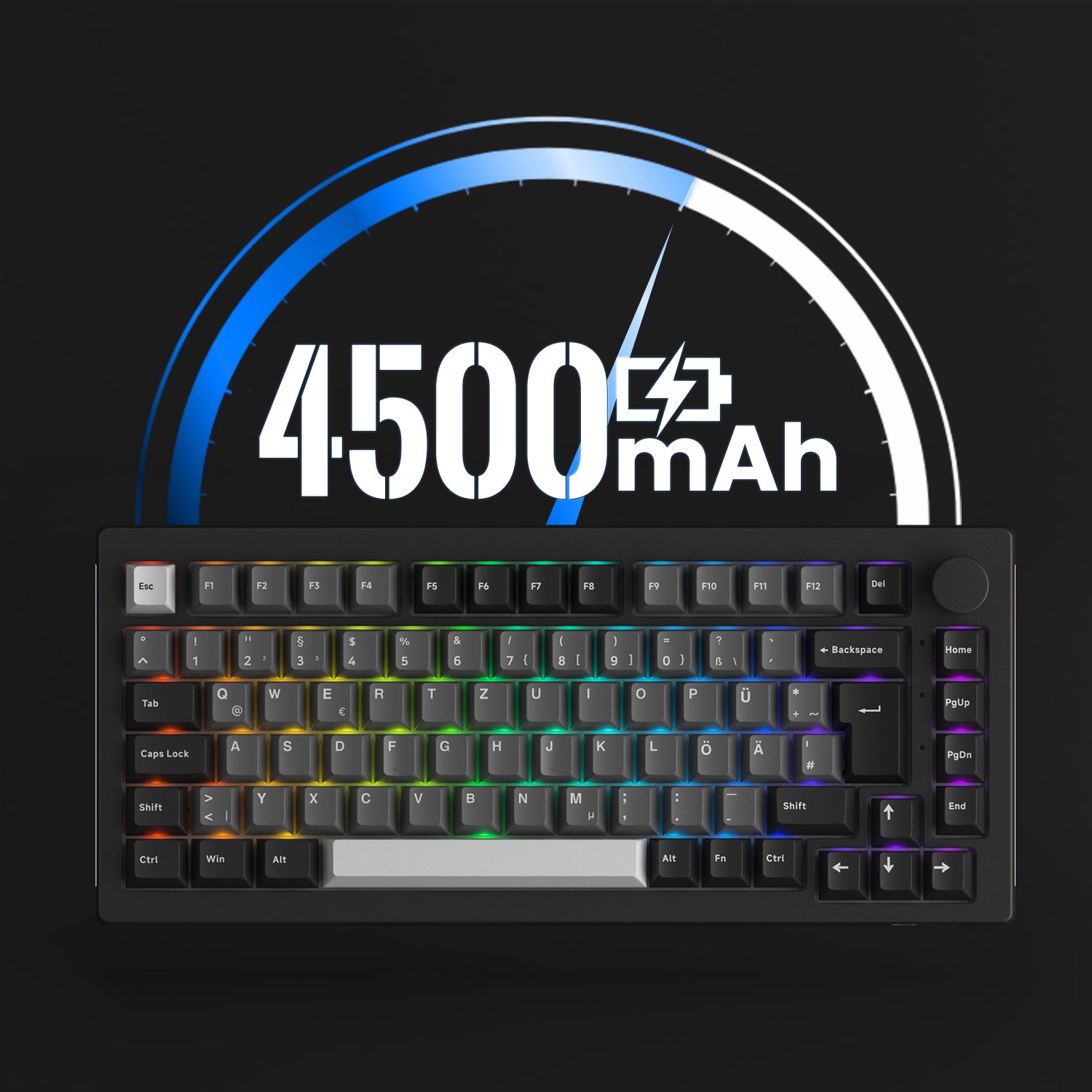 Black Silver Color 5075B Plus VIA ISO Mechanical Keyboard 4500mAh Battery