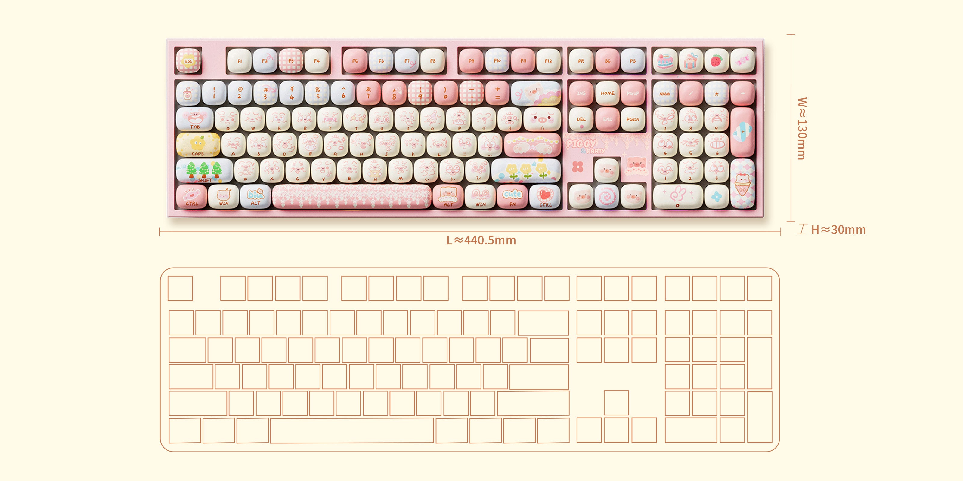Akko Piggy Party 5108 V5 Mechanical Keyboard Size