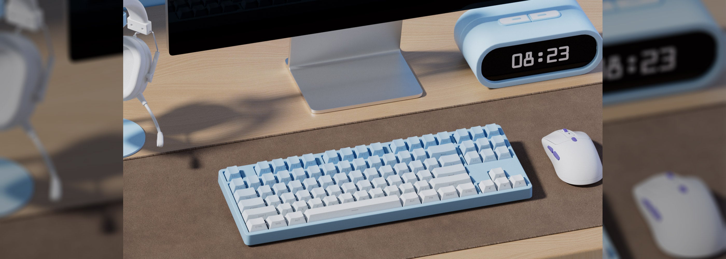 Akko Blue Gradient Keycap Set Install on the Keyboard