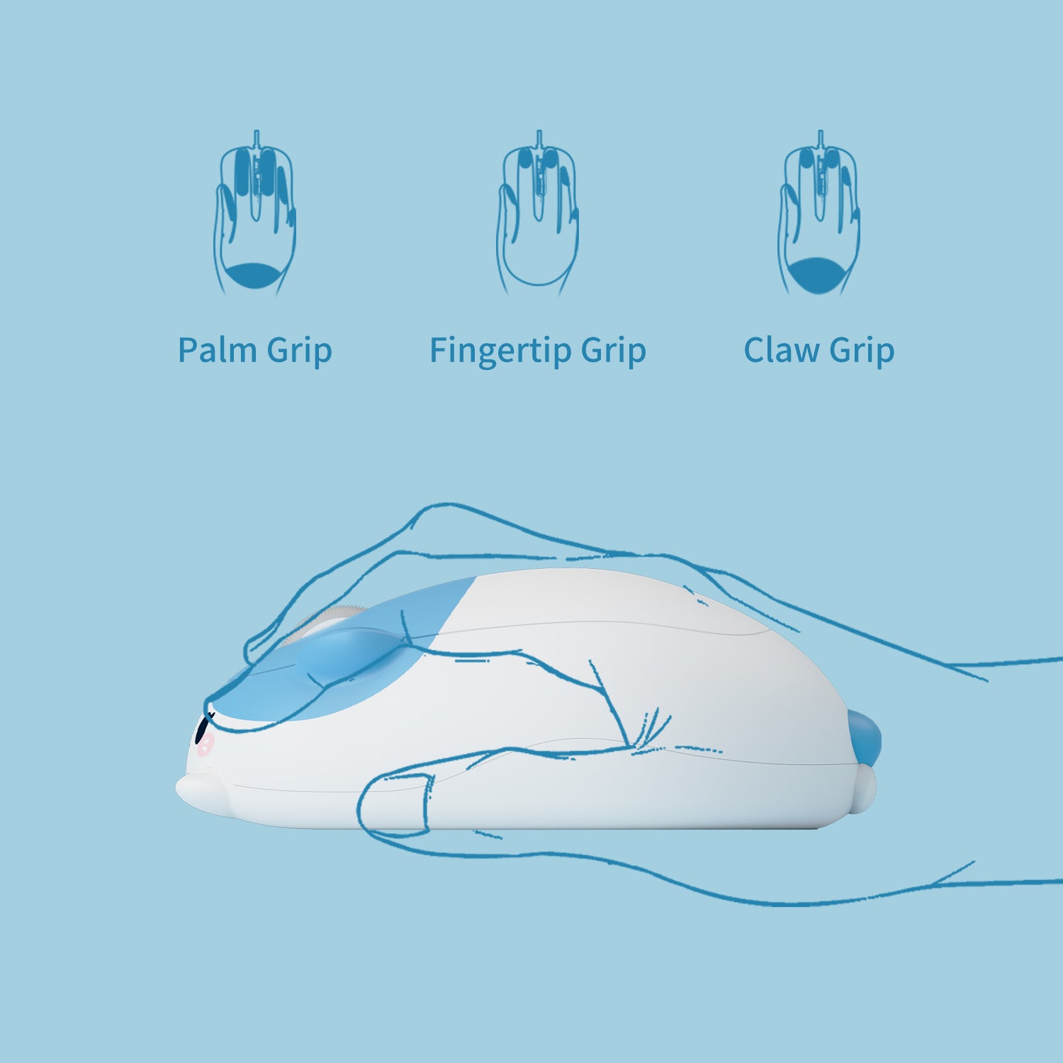 Akko Blue and White Cat Mouse Ergonomically Design