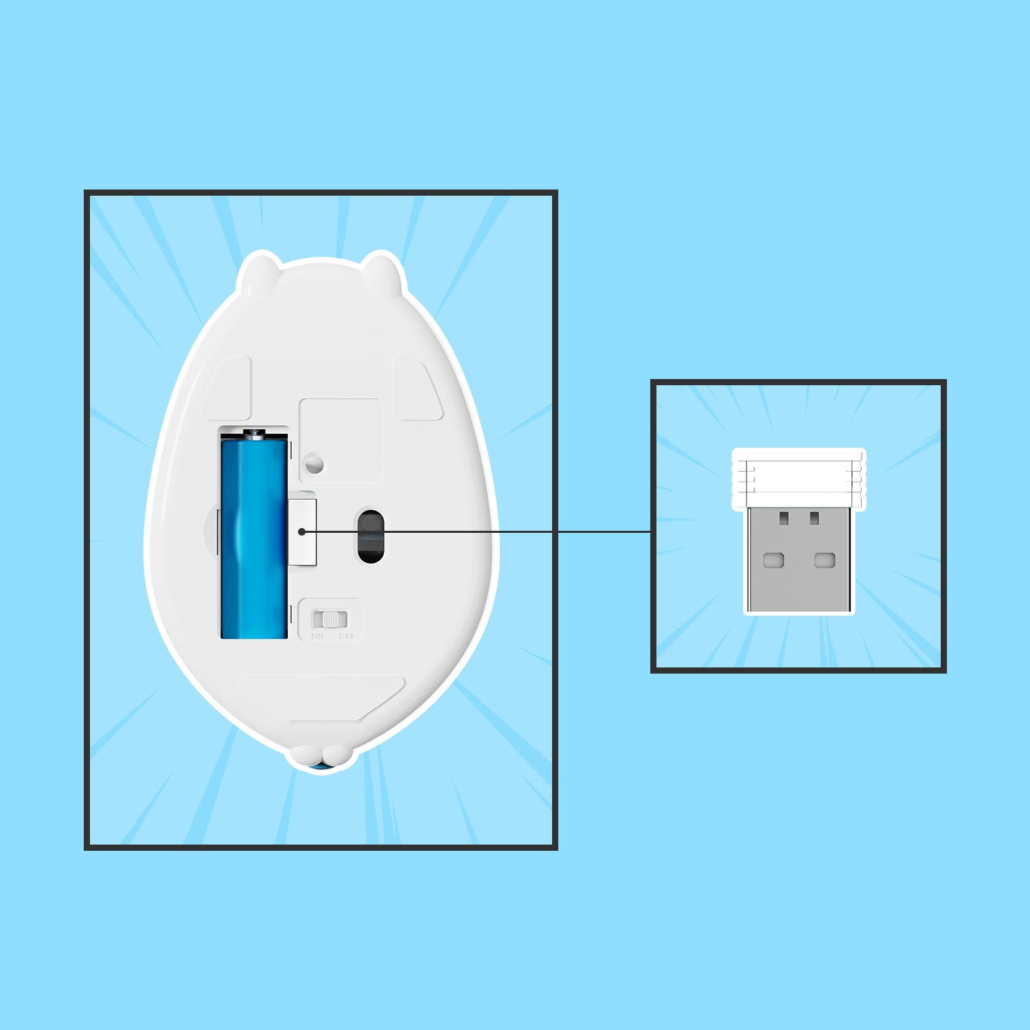 Akko Blue and White Cat Mouse Battery