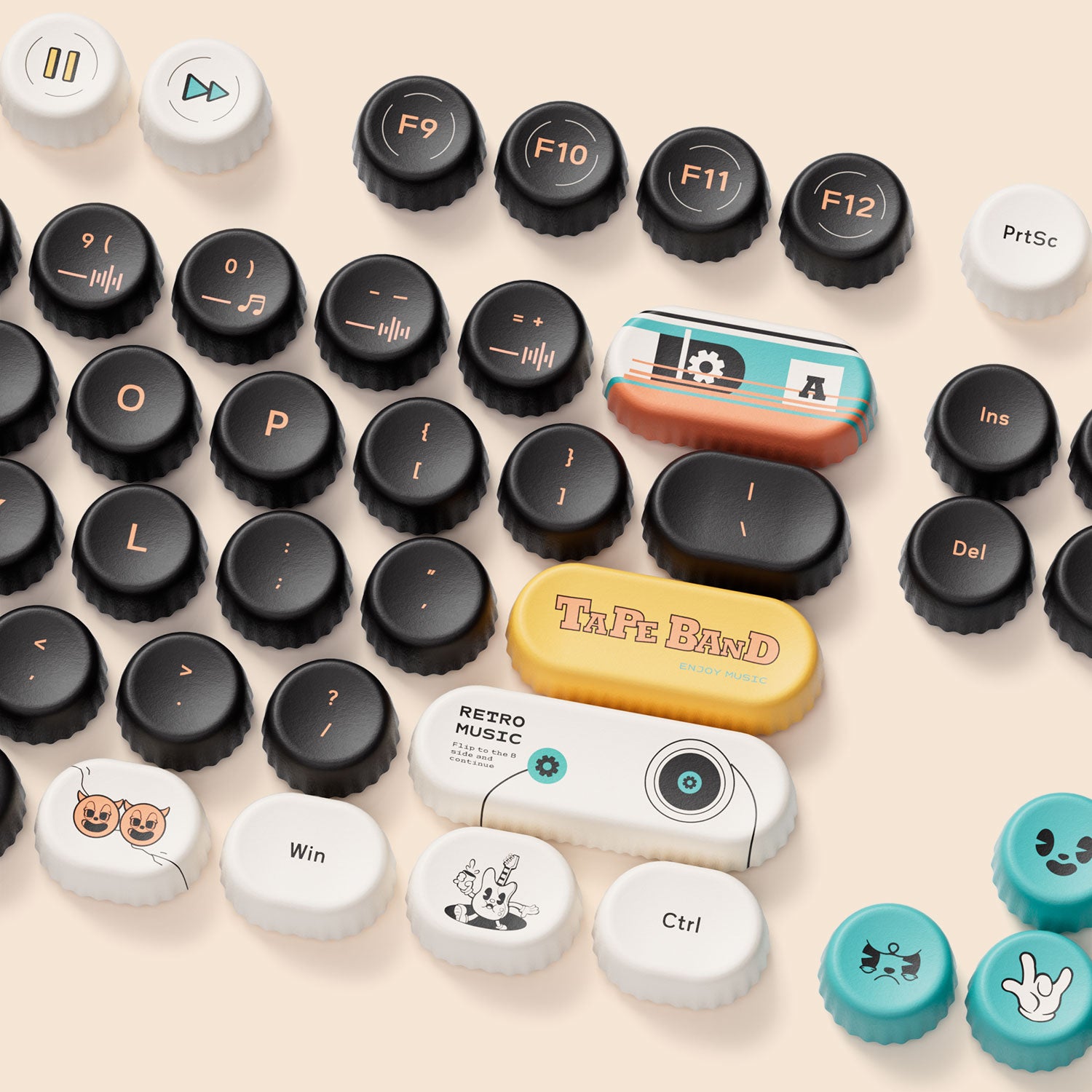 Akko Punk Cat BottleCap Keycaps Set Right Keys Details