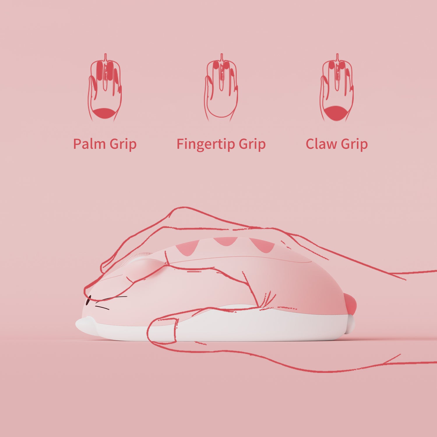 Akko Cat Theme Mouse Pink Angle Ergonomically Design