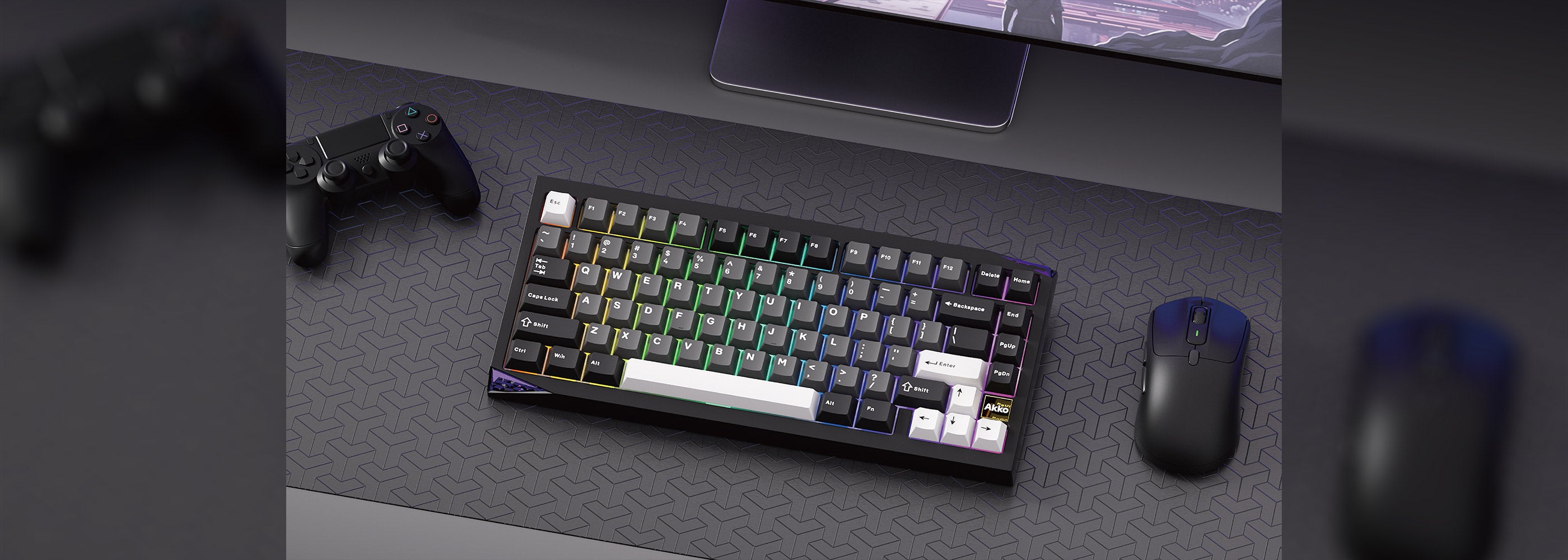 Akko Gem01 Custom Keyboard Black Silver on the desk