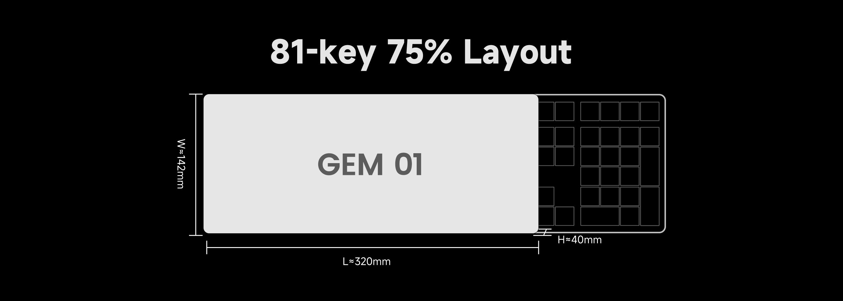 Akko Gem01 Custom Keyboard 75% Layout Size