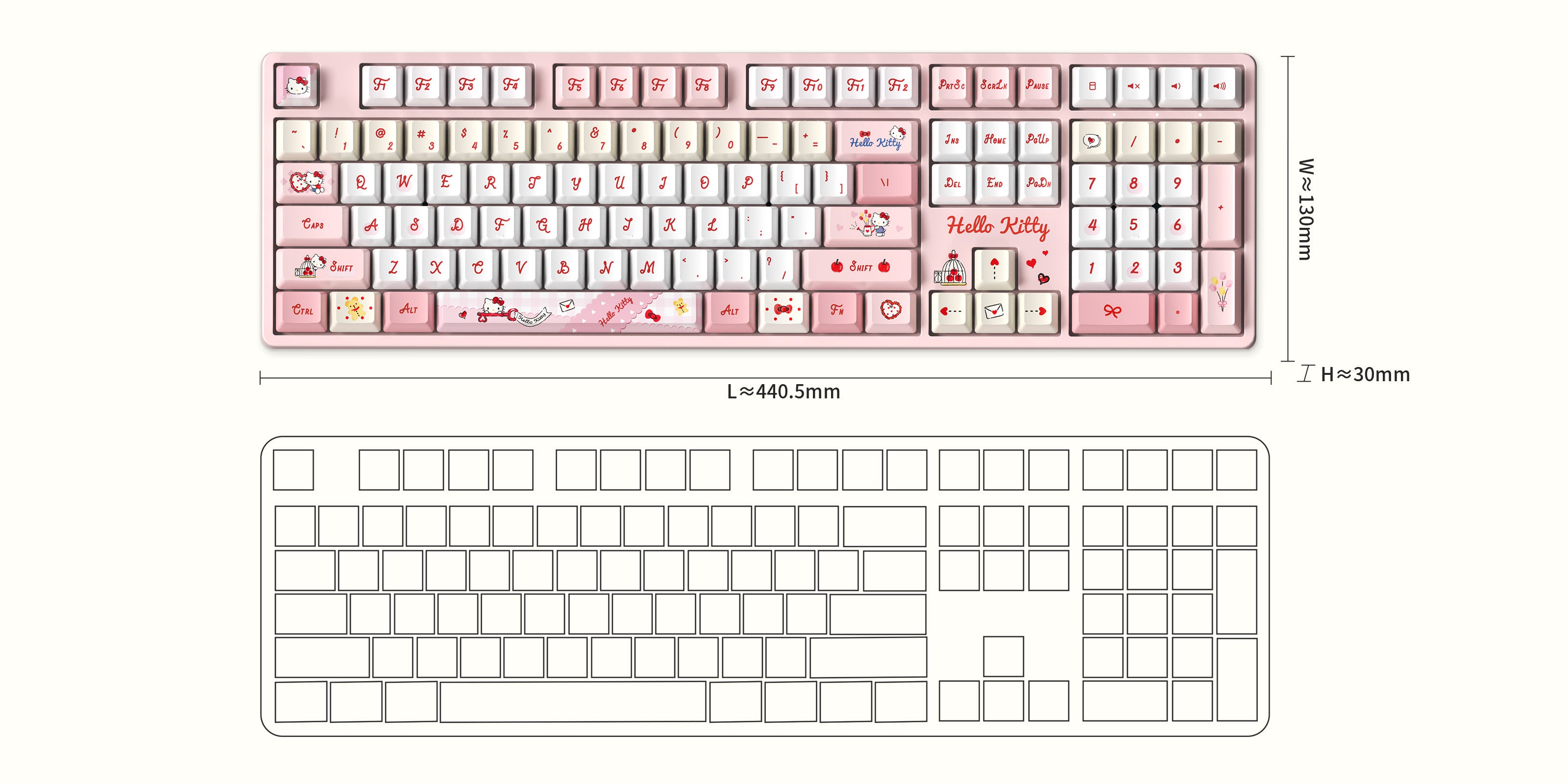 Akko Hello Kitty 5108 V5 Mechanical Keyboard Size