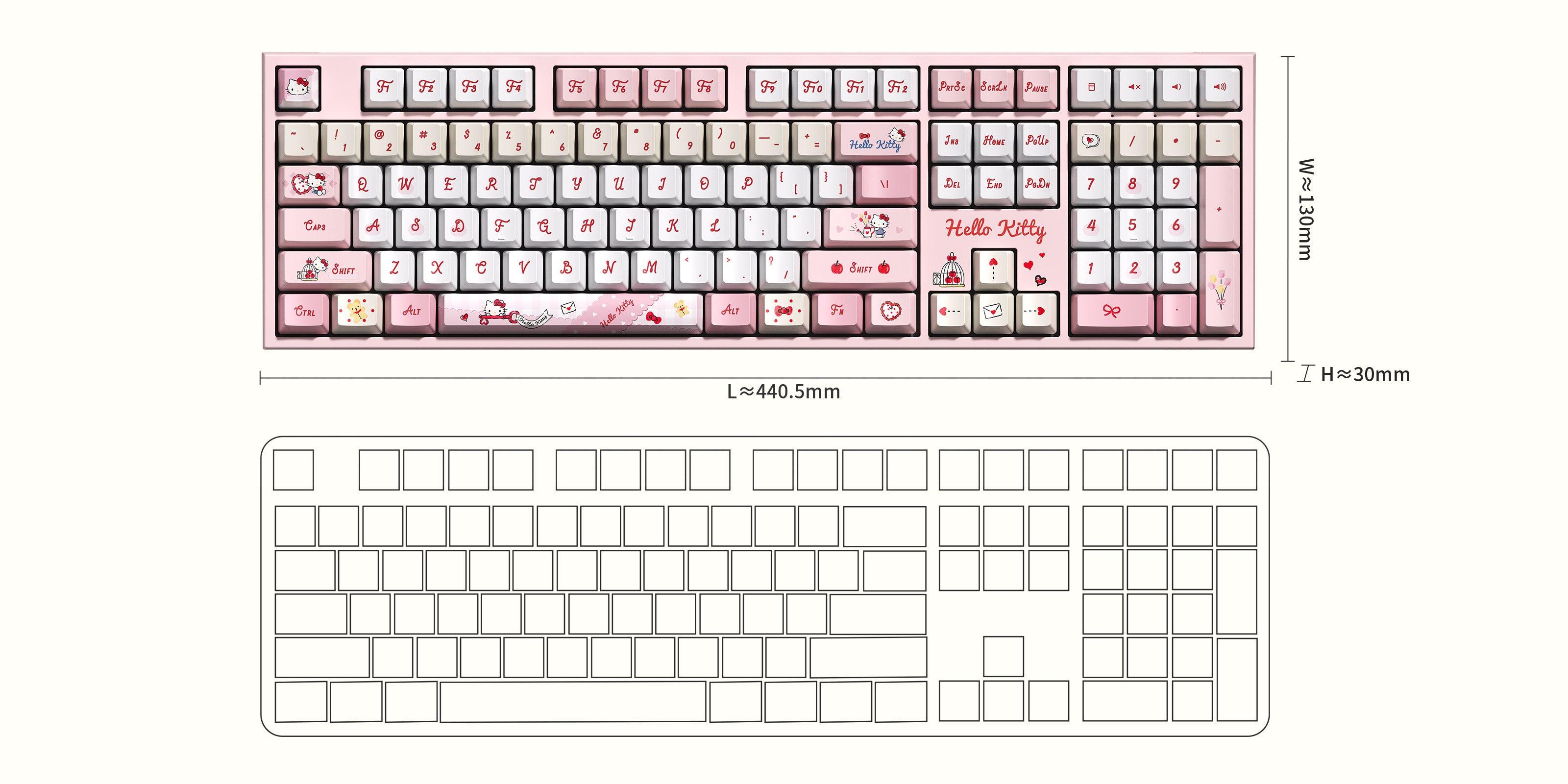 Akko Hello Kitty 5108 V5 Mechanical Keyboard Size