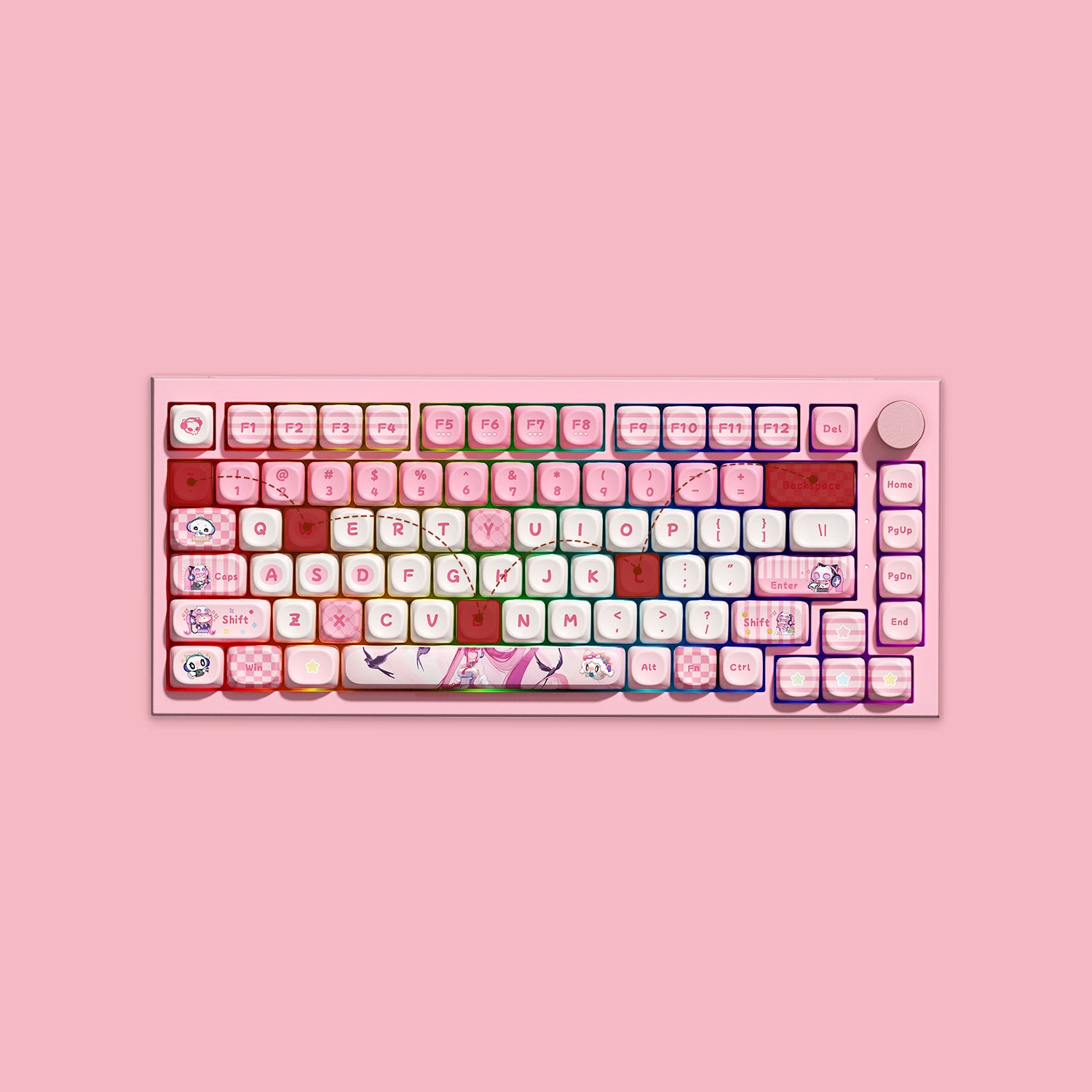 Akko Lulu Liu 5075 V5 N Key Rollover cute pink cartoon mechanical keyboard on soft pink background