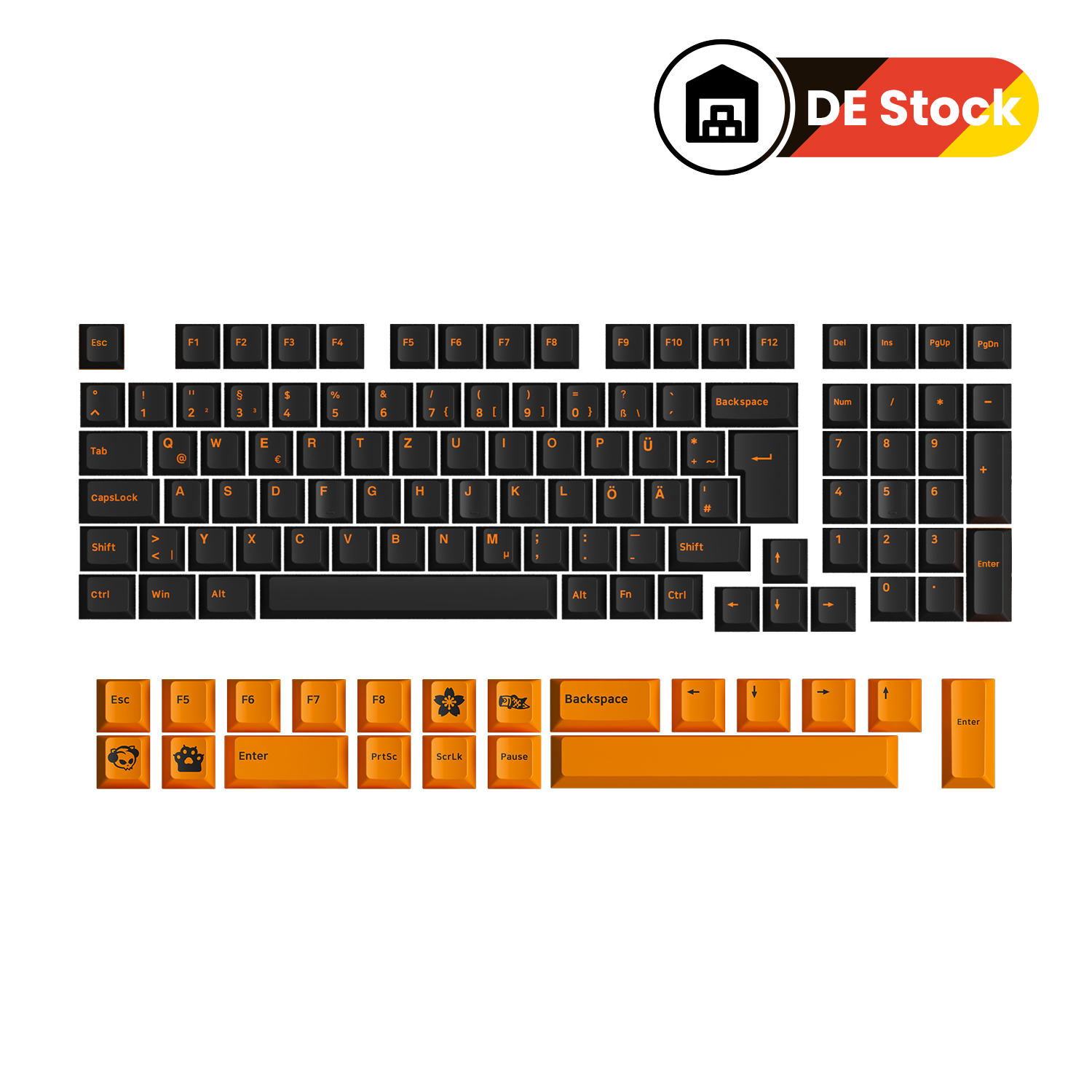 Ensemble de touches DE ISO orange sur noir (119 touches)