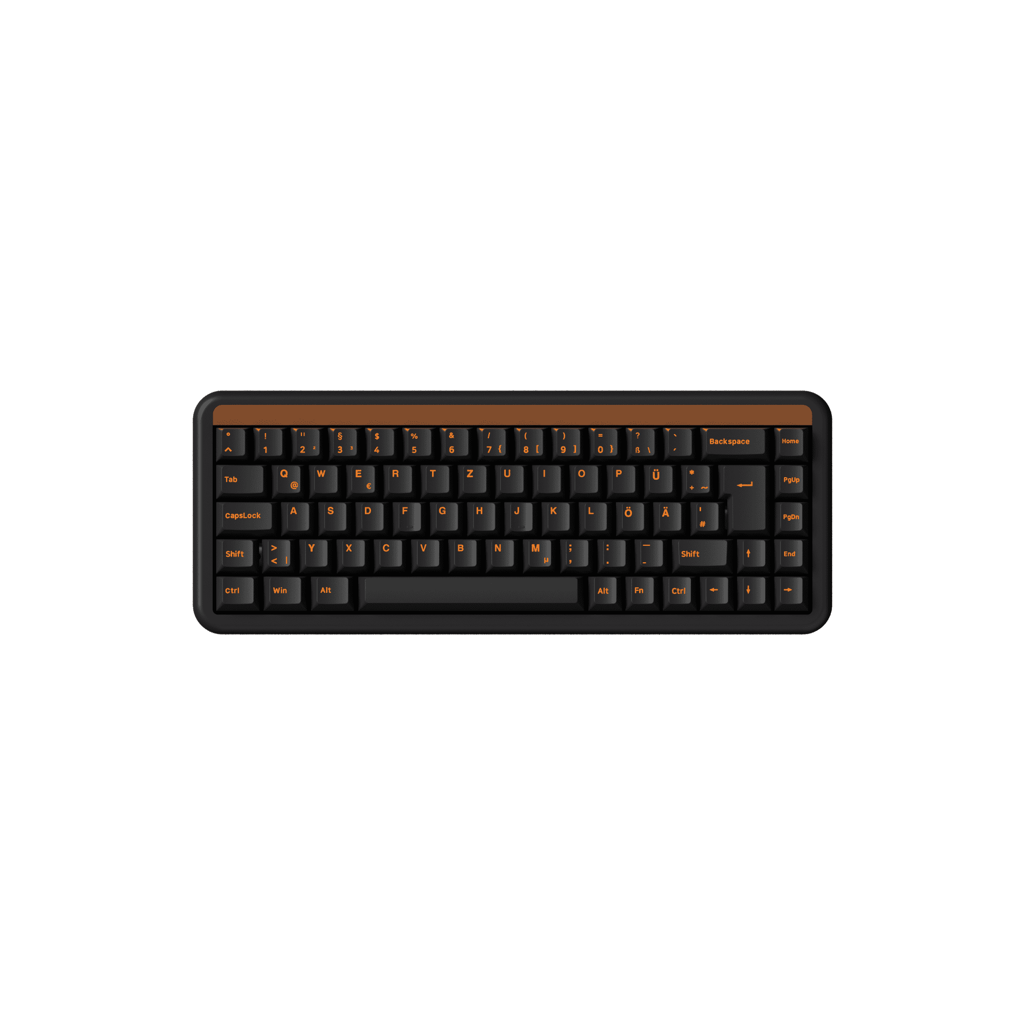 Akko Orange on Black ISO-DE/UK/Nordic Keycap Set (210-key) on 65% Keyboard