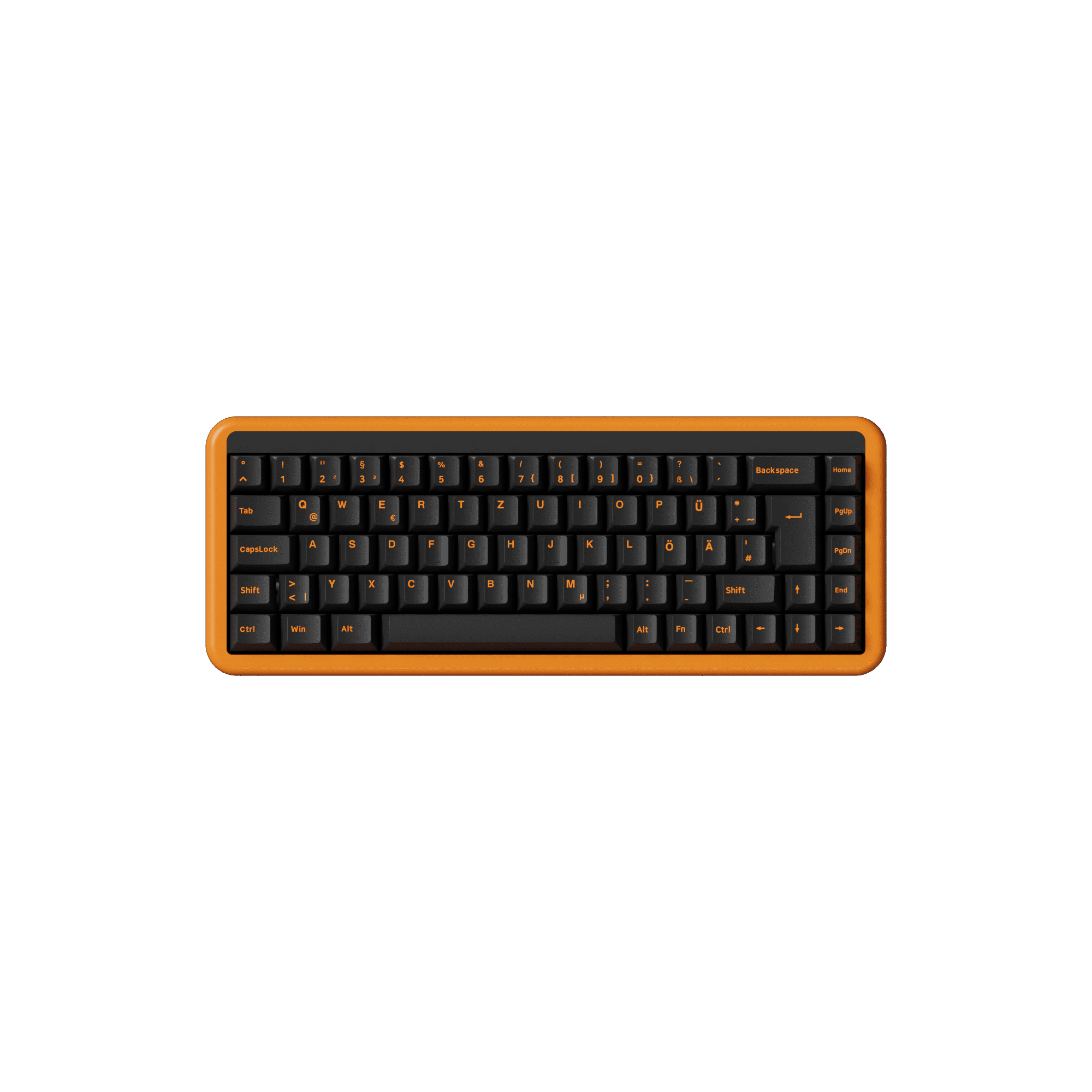 Akko Orange on Black ISO-DE/UK/Nordic Keycap Set (210-key) on 65% Keyboard