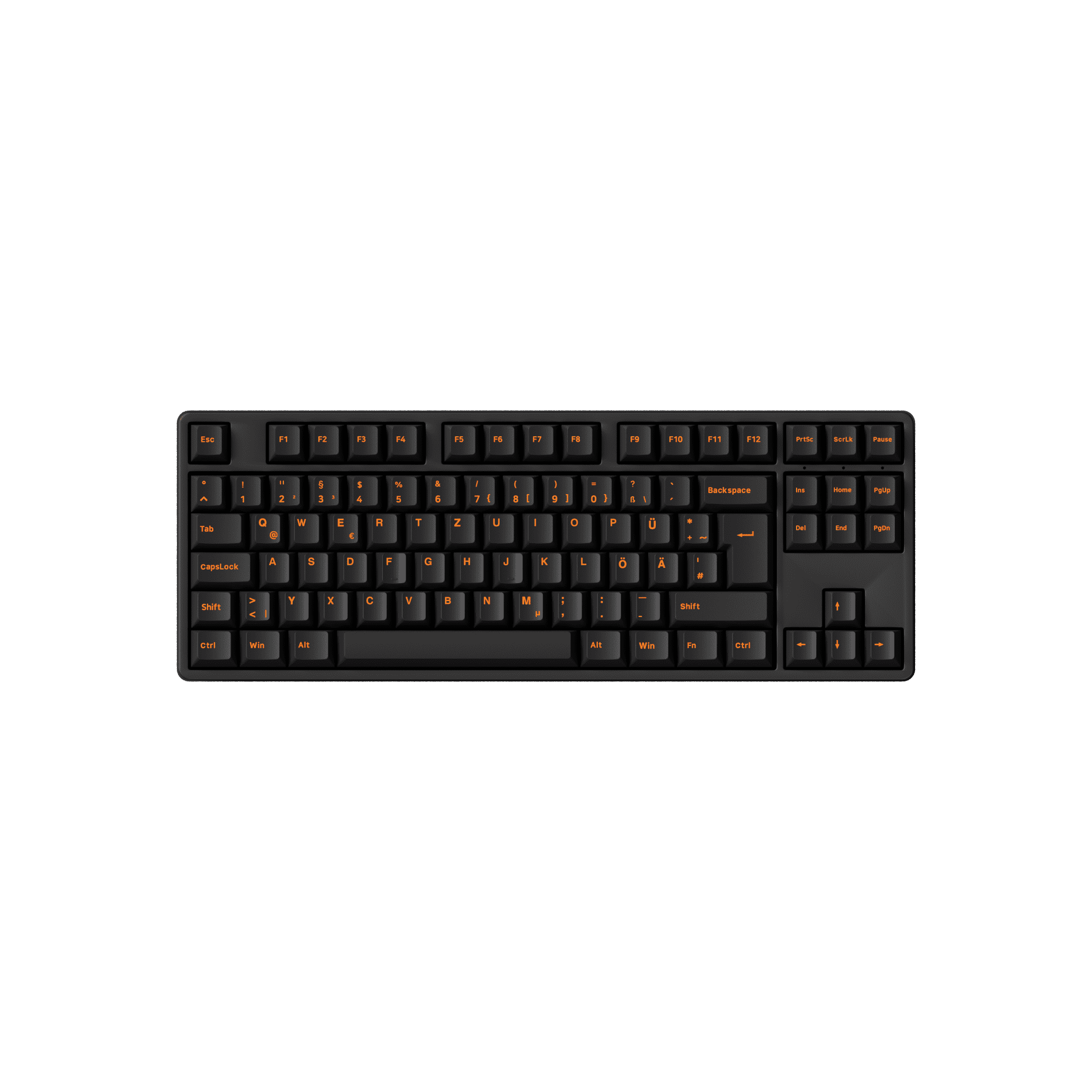 Akko Orange on Black ISO-DE/UK/Nordic Keycap Set (210-key) on 80% Keyboard