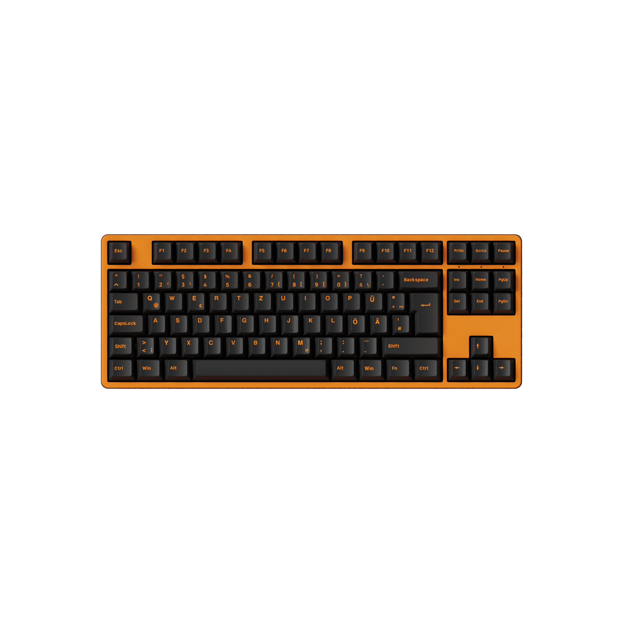 Akko Orange on Black ISO-DE/UK/Nordic Keycap Set (210-key) on 80% Keyboard