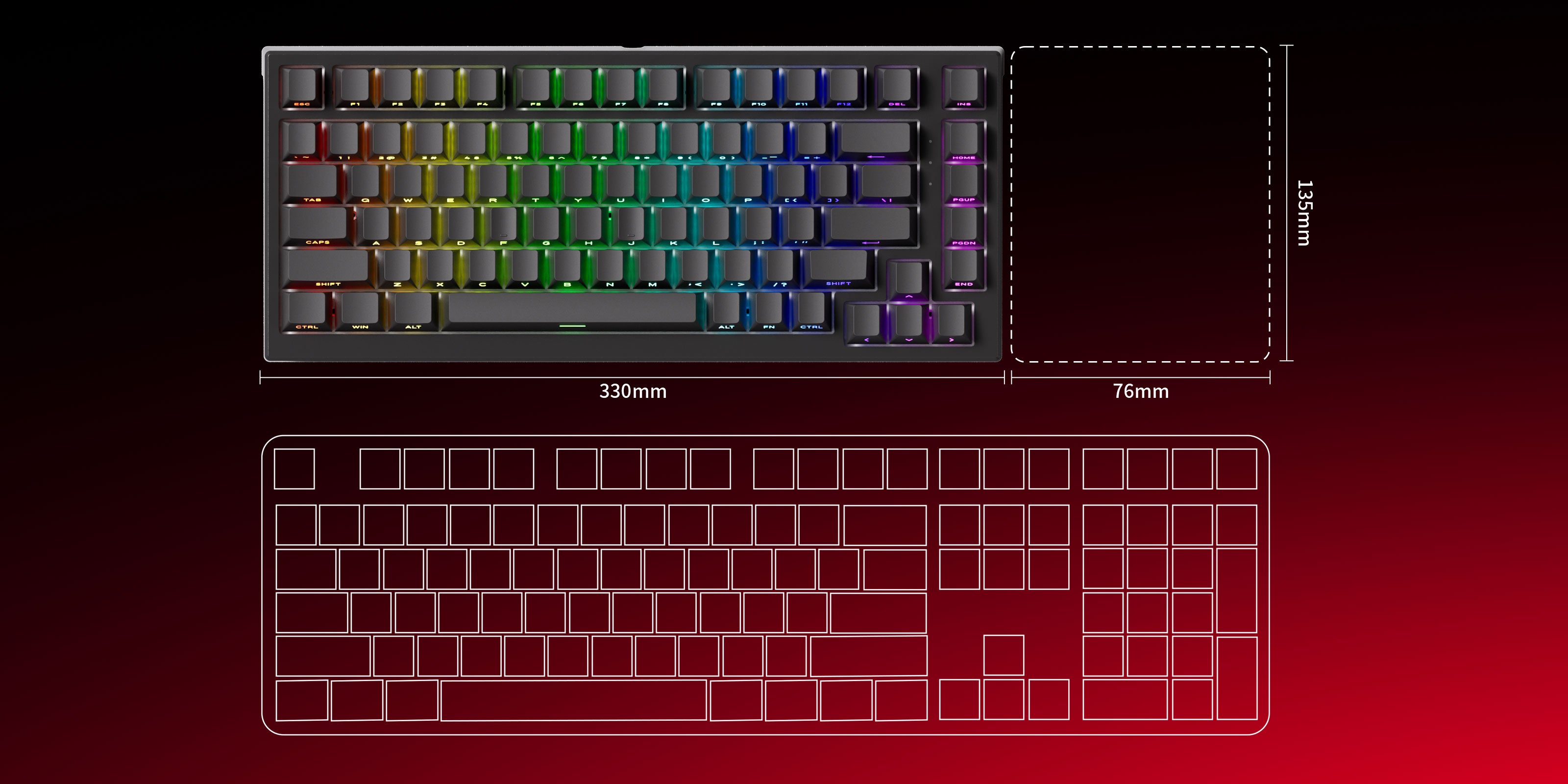 TAC75 HE Magnetic Keyboard Size