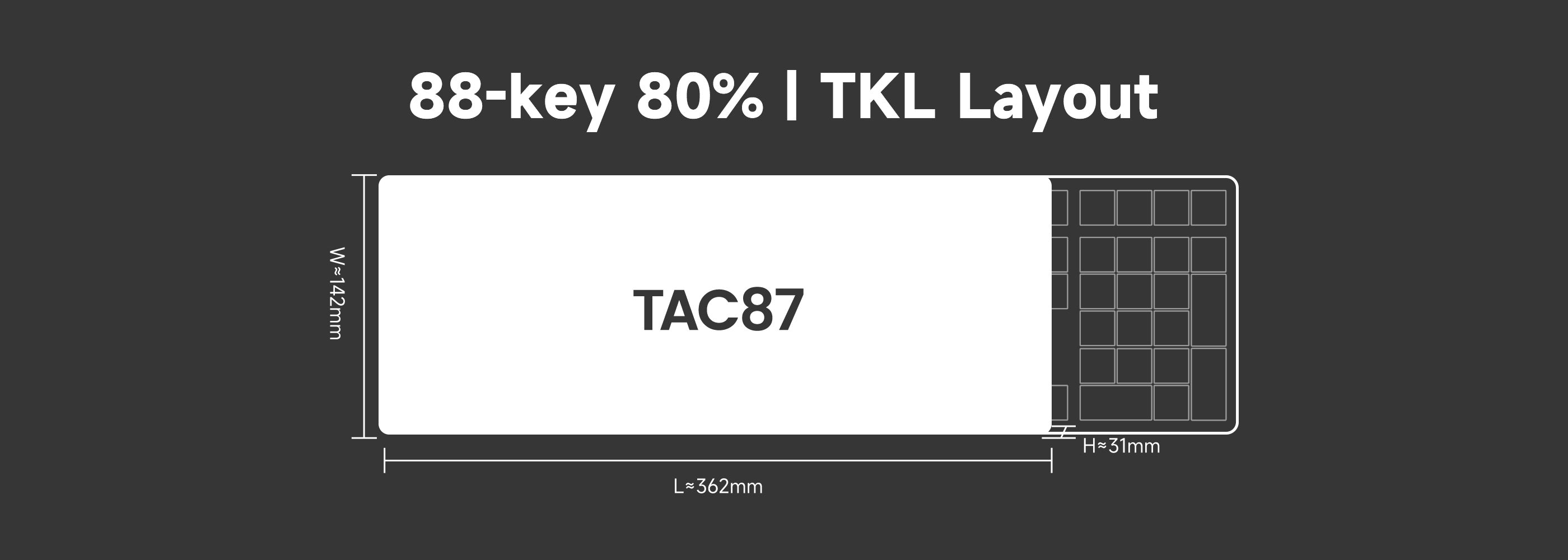 Akko TAC87 Black Gold Mechanical Keyboard Size