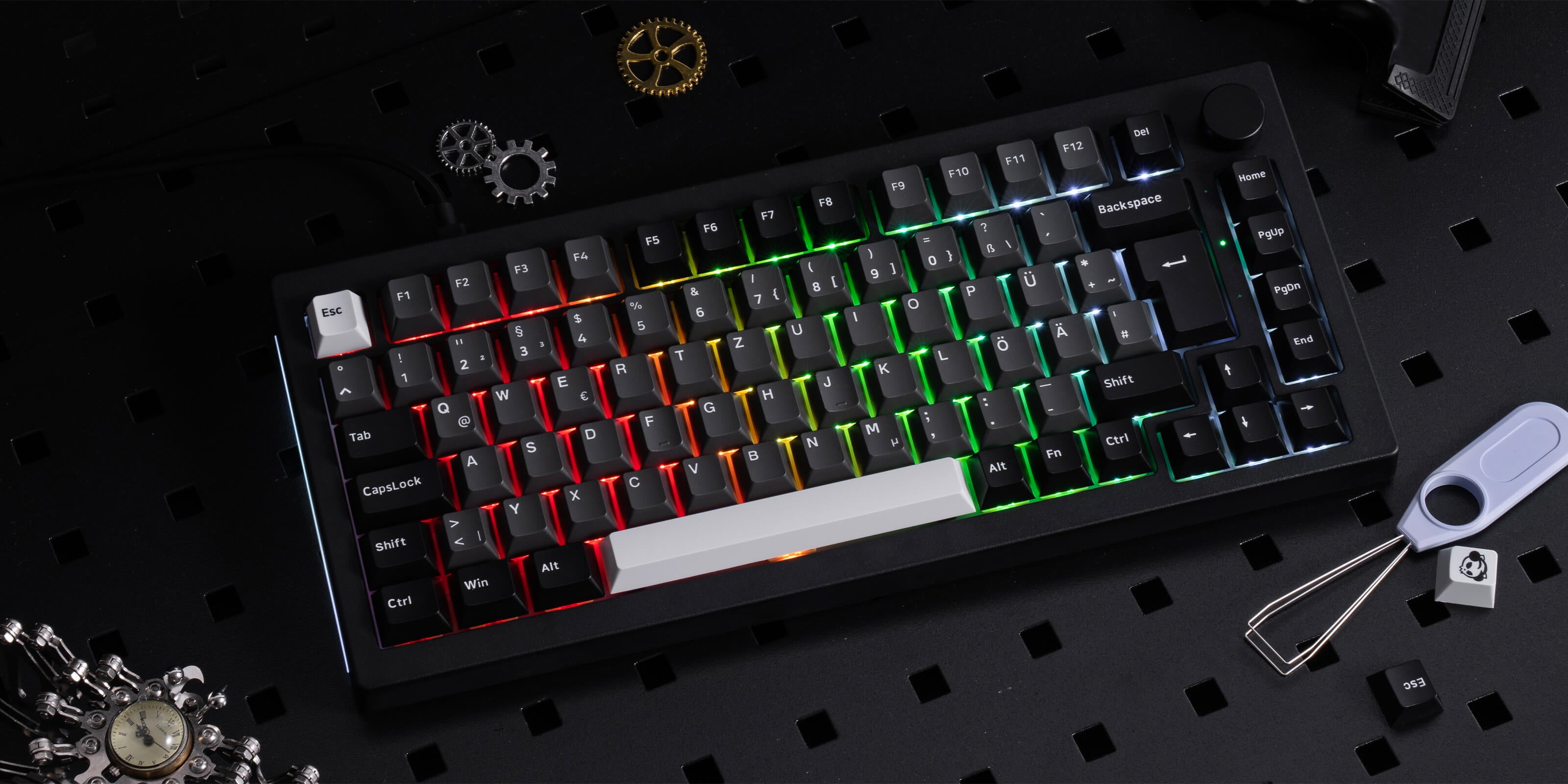 Black Silver Color 5075B Plus VIA ISO Mechanical Keyboard with RGB