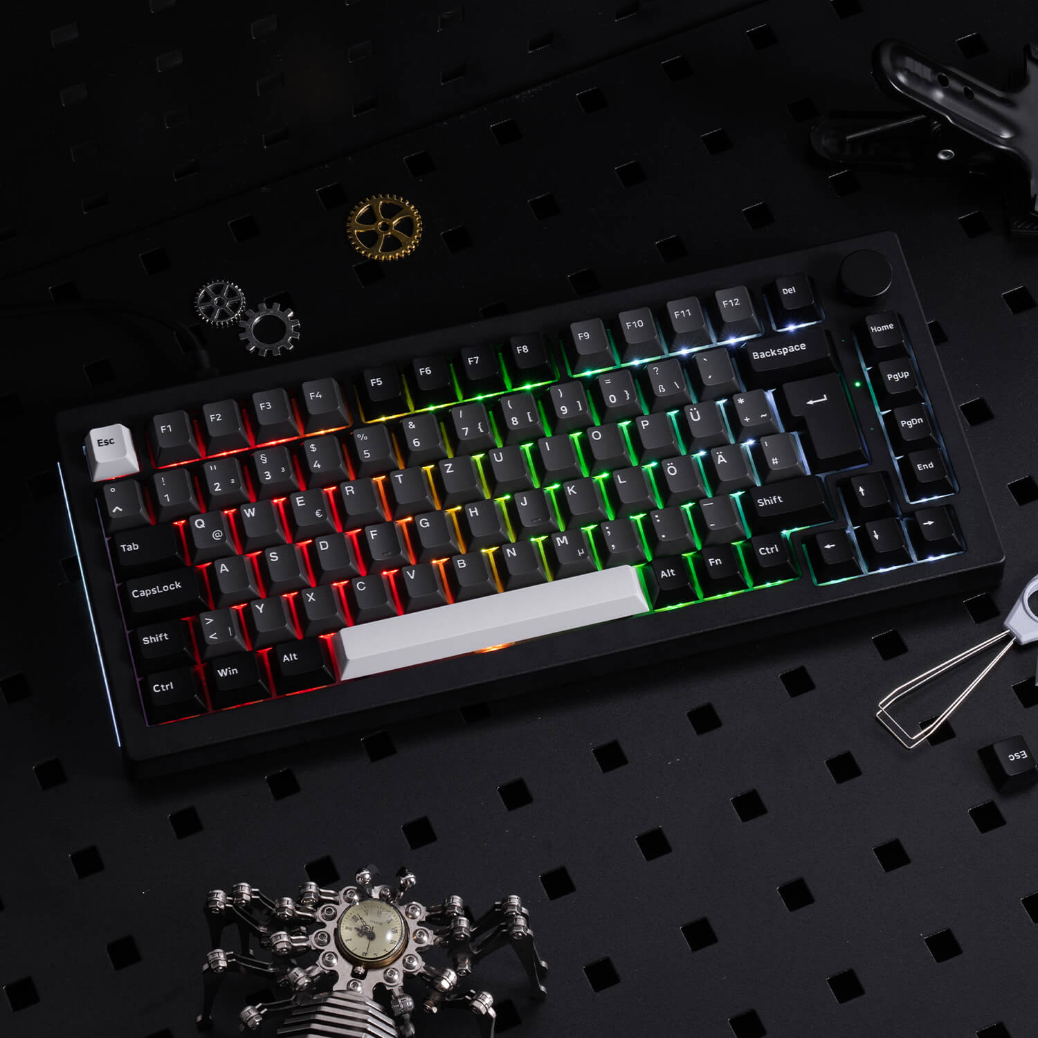 Black Silver Color 5075B Plus VIA ISO Mechanical Keyboard RGB Backlit
