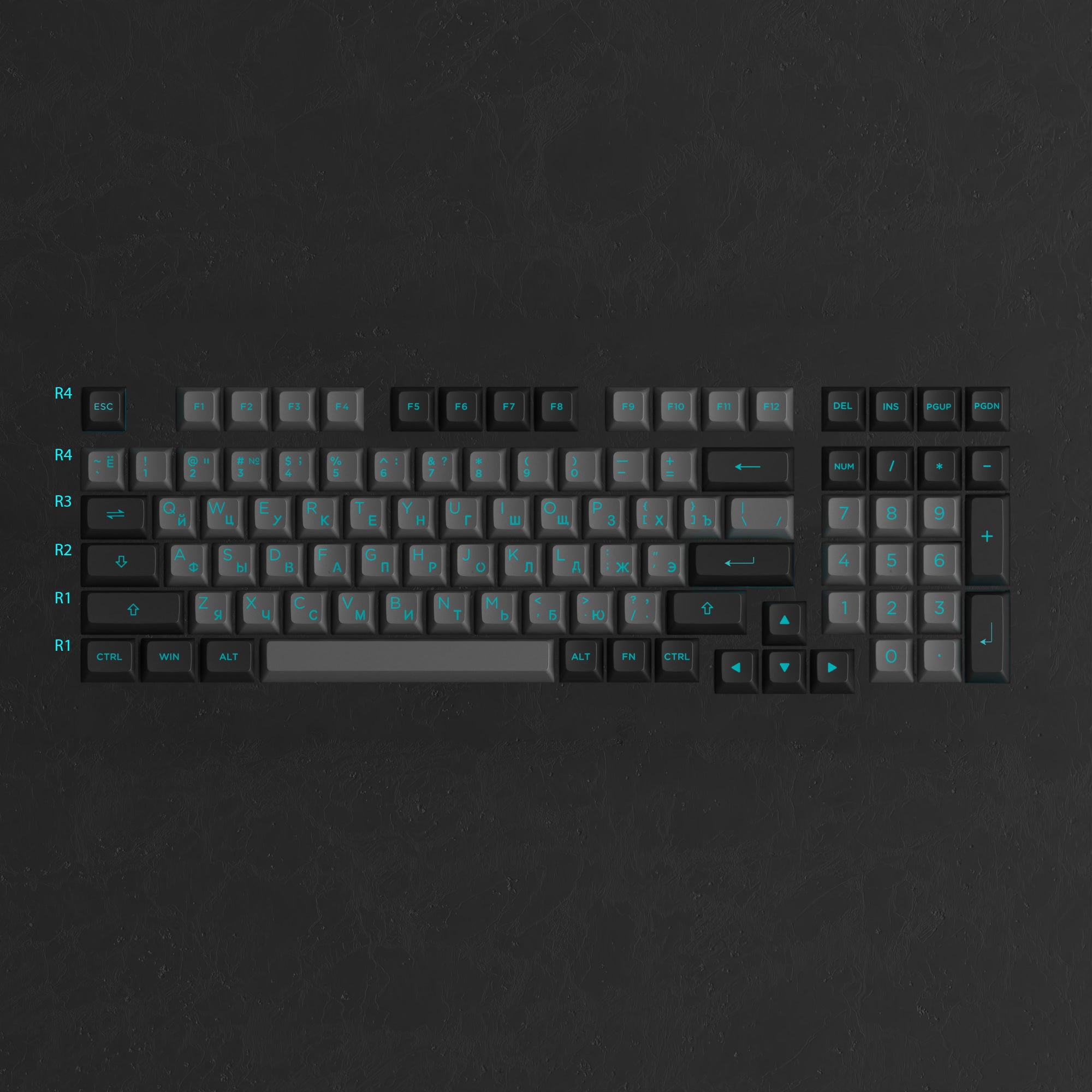 Akko Black Cyan Cyrillic Keycap Set (98-key)