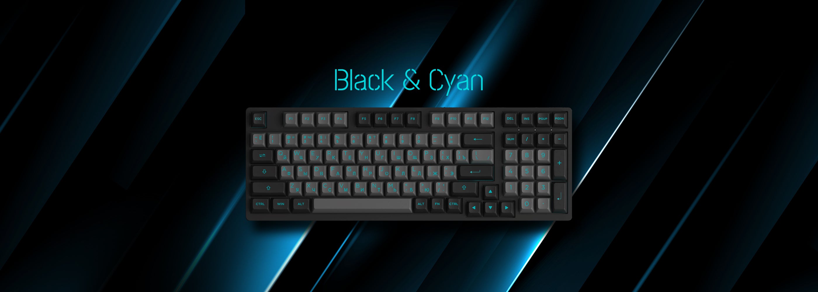 Akko Black Cyan Cyrillic Keycap Set (98-key)