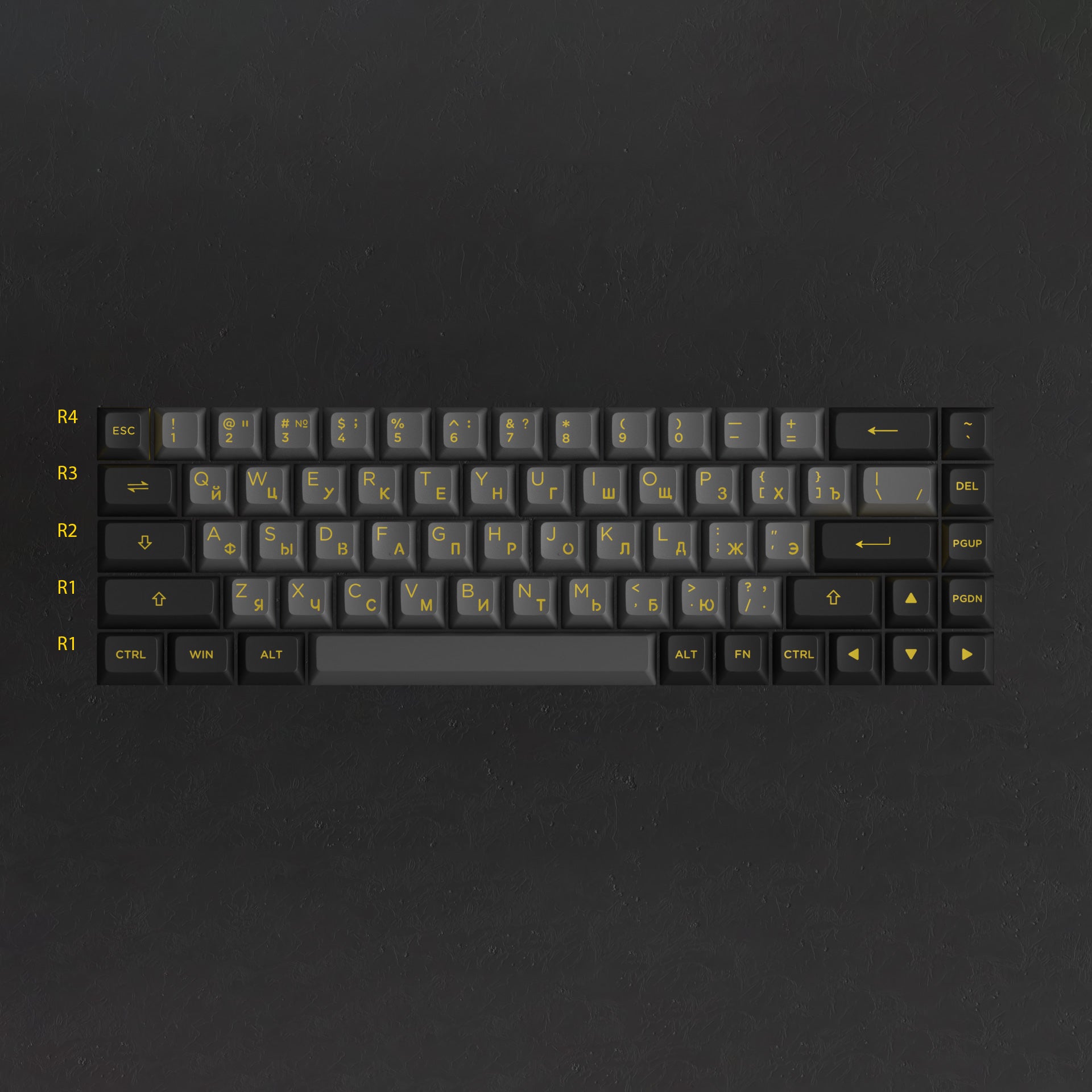 Akko Black Gold Cyrillic Keycap Set (98-key) Row Height