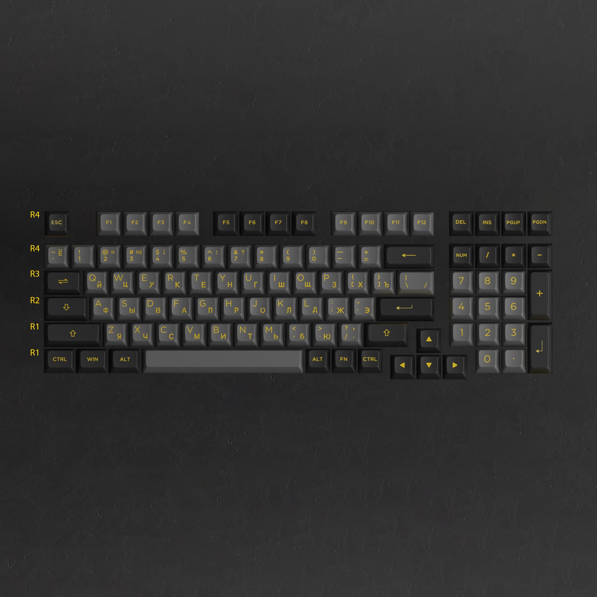 Akko Black Gold Cyrillic Keycap Set (98-key) Row Height