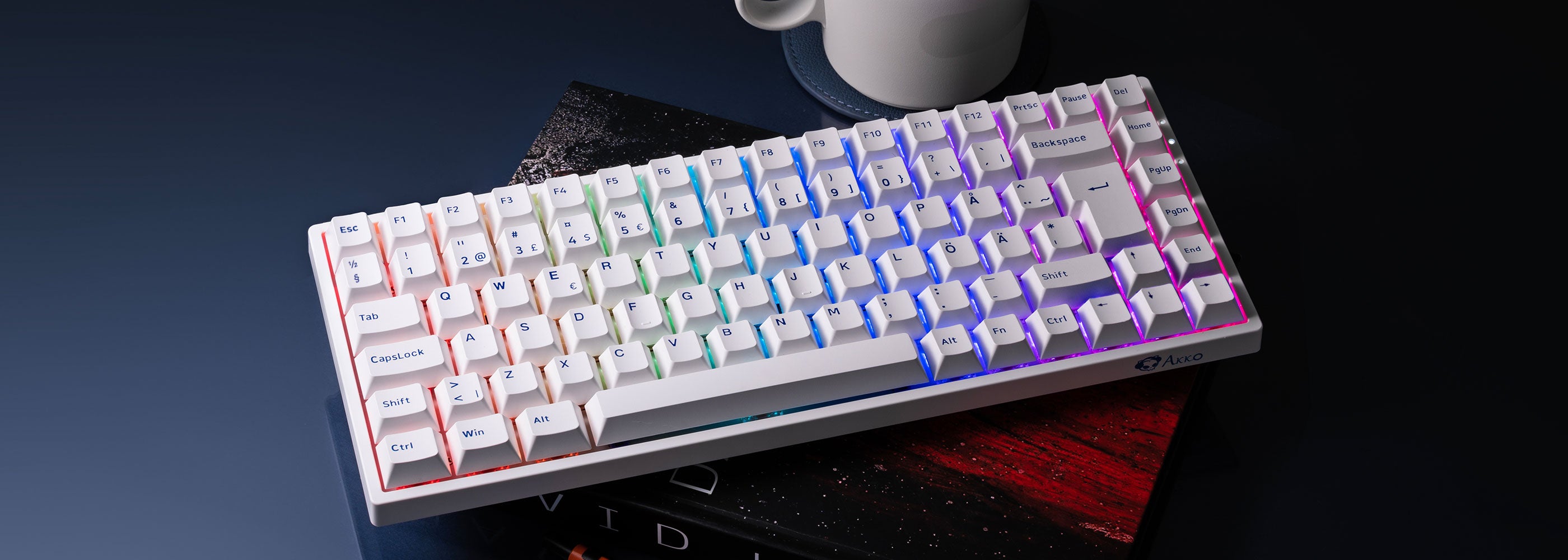 Blue on White ISO Nordic Keycap Set Installed on the Keyboard