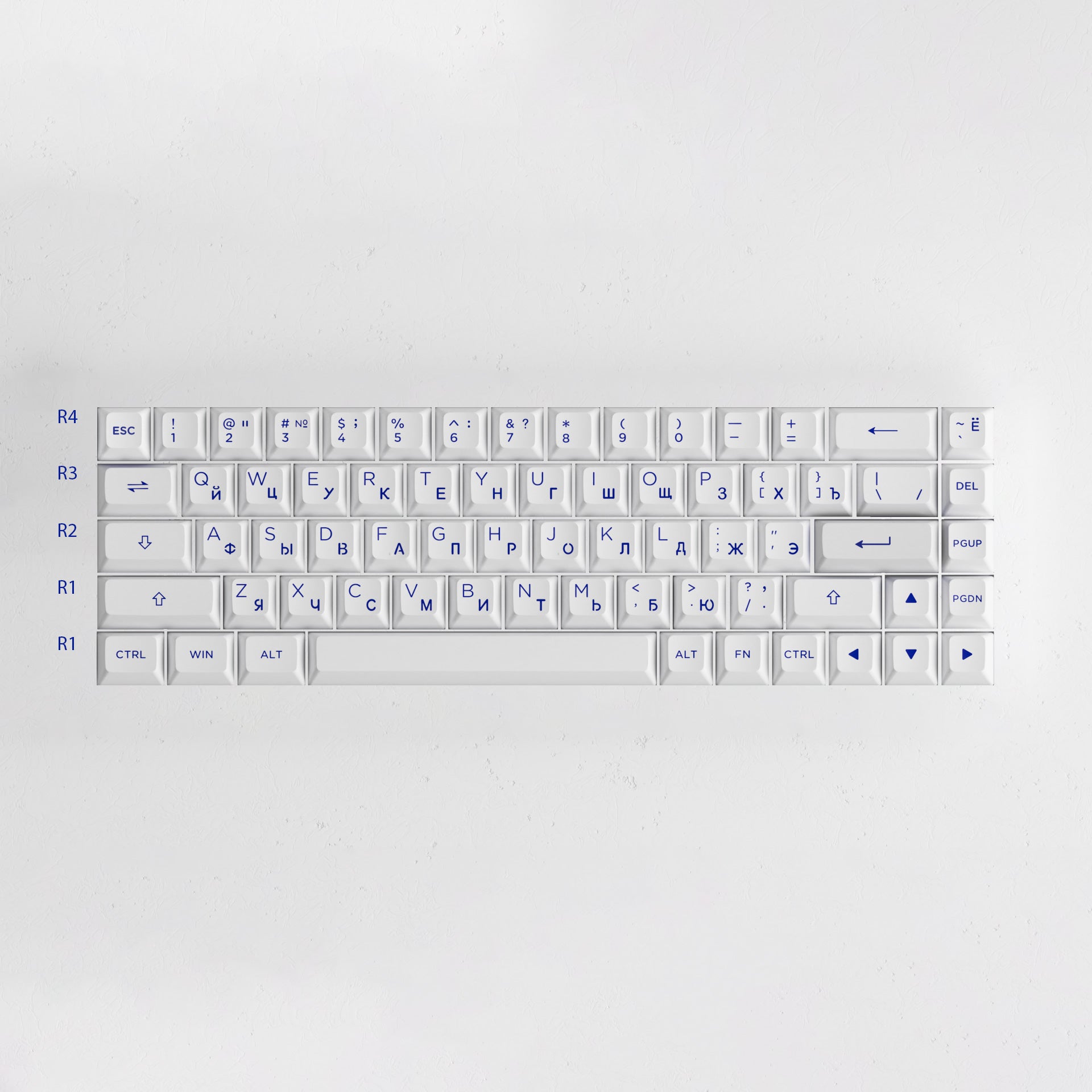 Akko Blue on White Cyrillic Keycap Set (98-key) Row Height