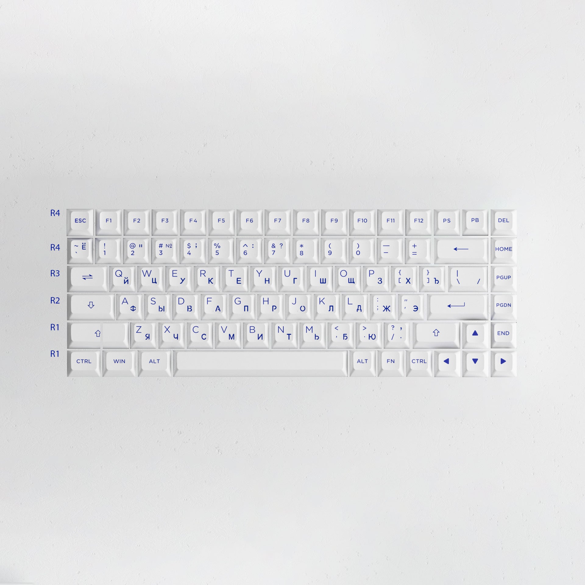 Akko Blue on White Cyrillic Keycap Set (84-key) Row Height