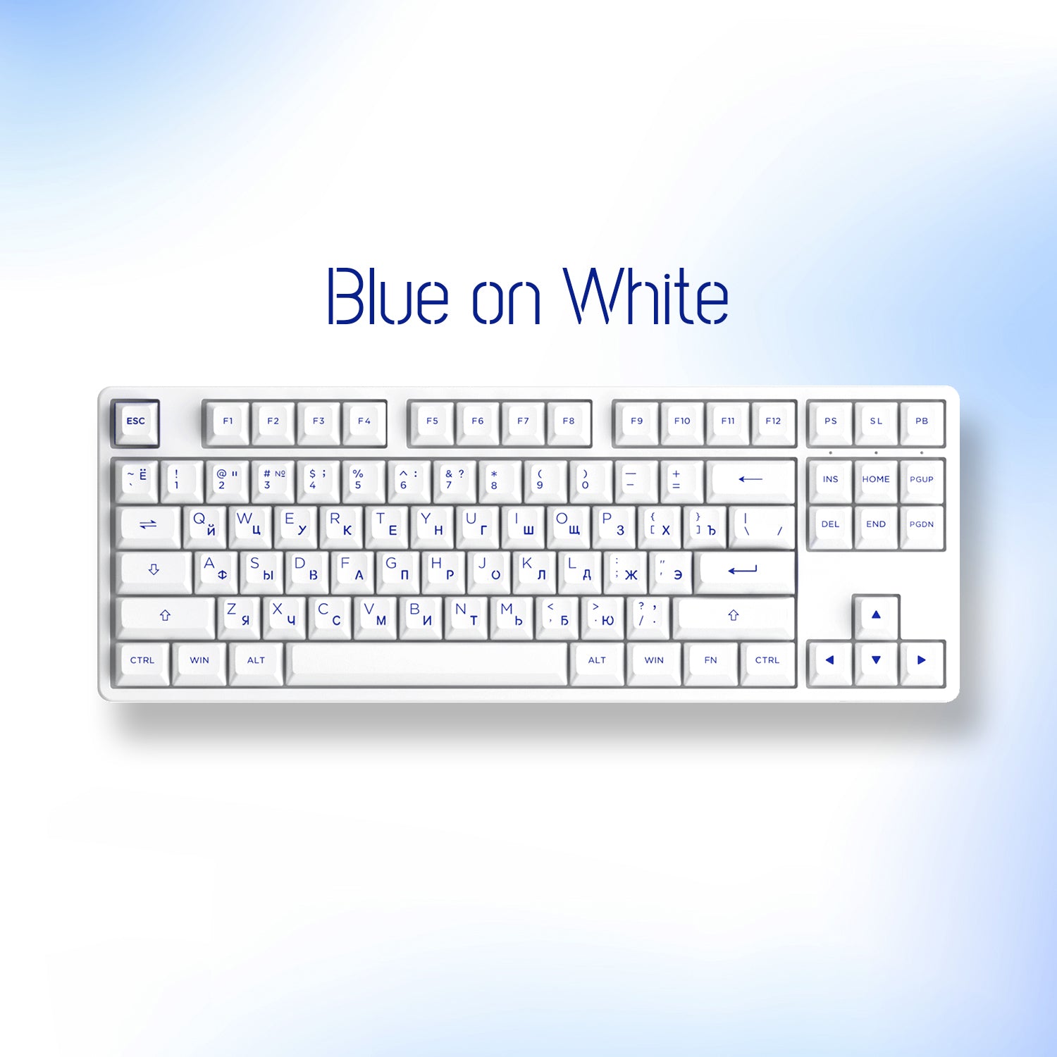 Akko Blue on White Cyrillic Keycap Set (88-key) Install on the Keyboard