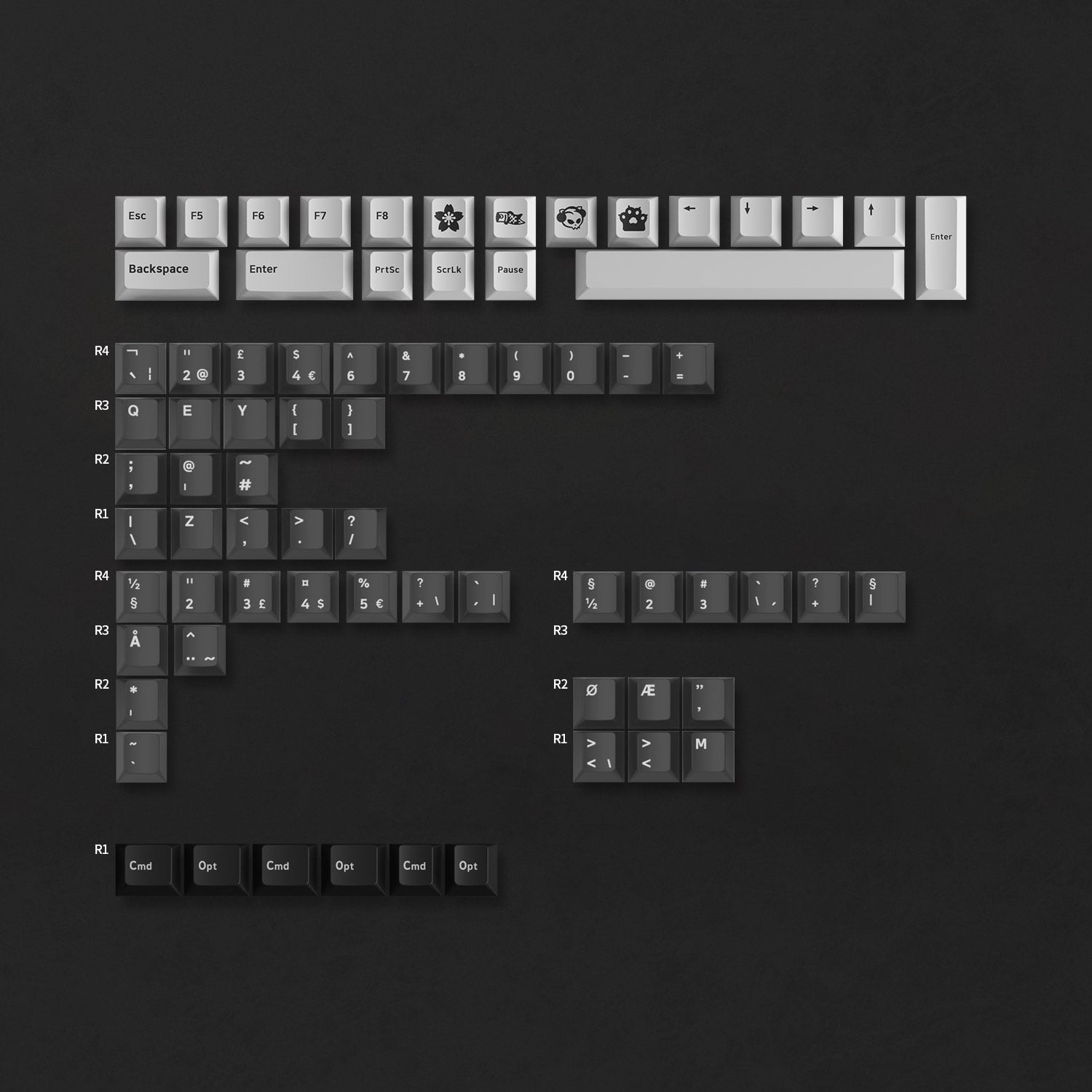 Akko MOD007 V3 HE Black Silver ISO Keyboard Extra Keycap for Mac, UK and Nordic