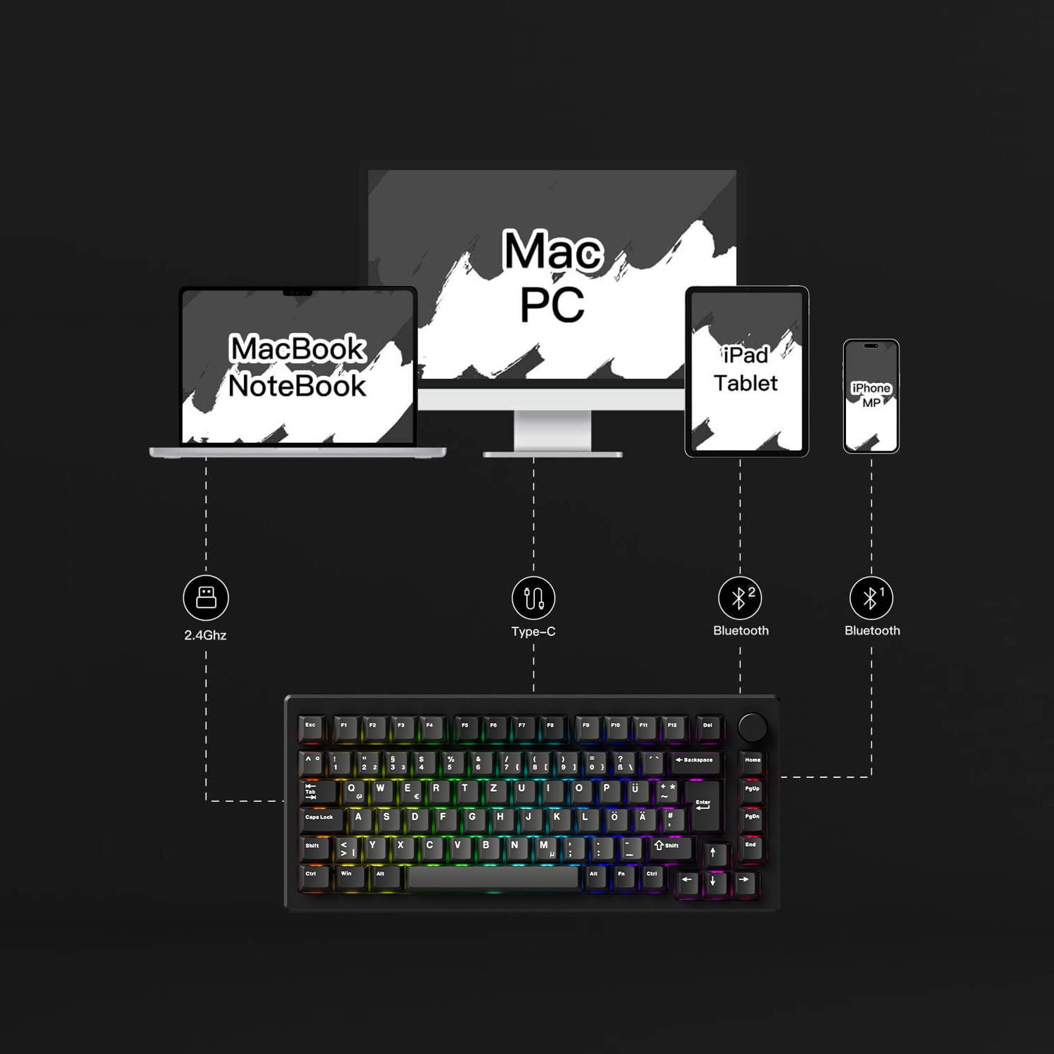Akko MOD007 V3 HE Black Silver ISO Keyboard Multi-mode