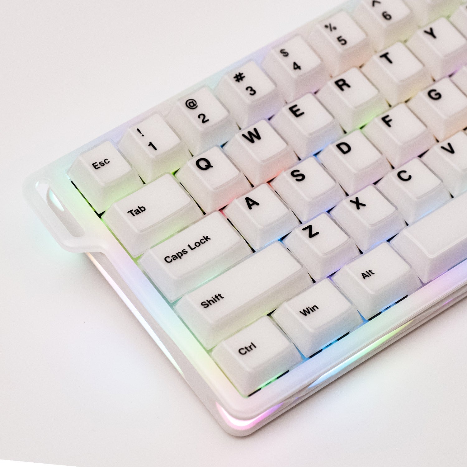Verve68 HE keyboard with RGB backlighting on a white background