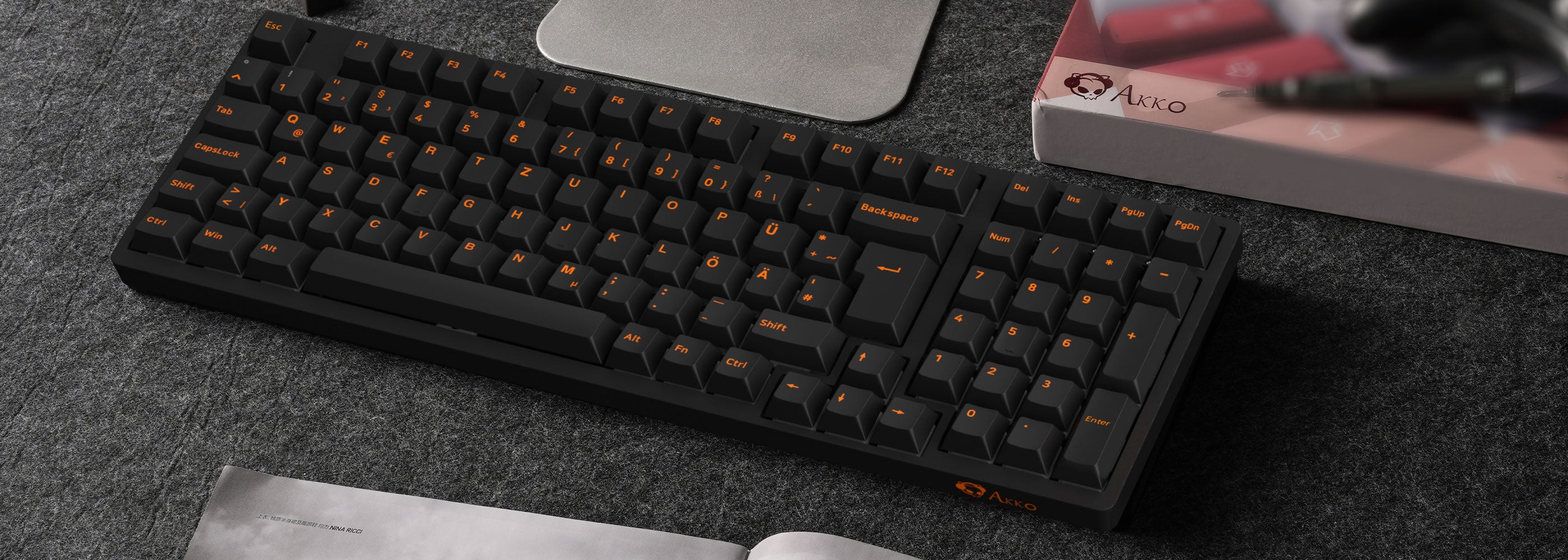 Akko Orange on Black ISO DE Keycap Set Installed on the Keyboard