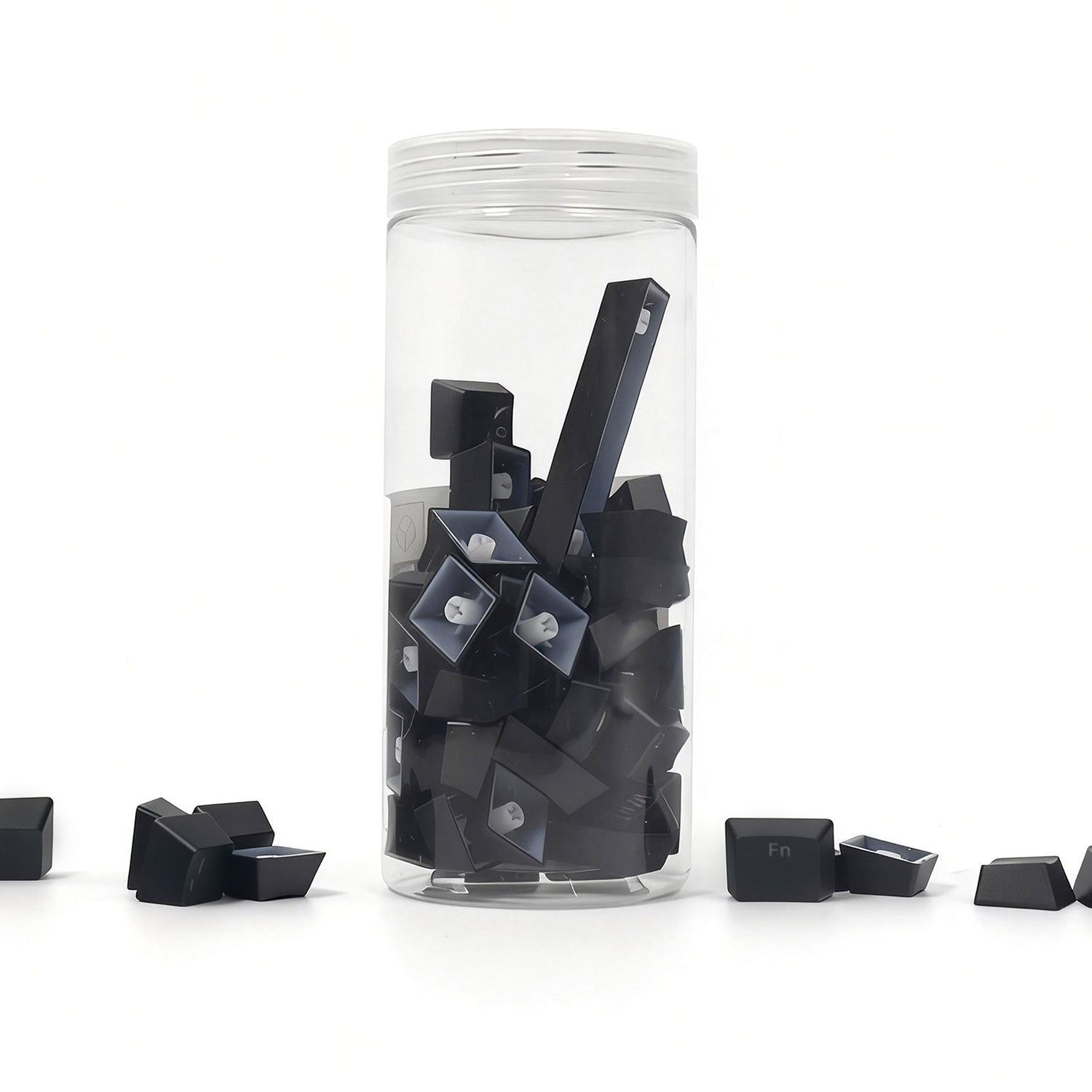 Akko Shine-Through Black Cyrillic Keycap Set (61-key) Install on the Keyboard Jar Packaging Details