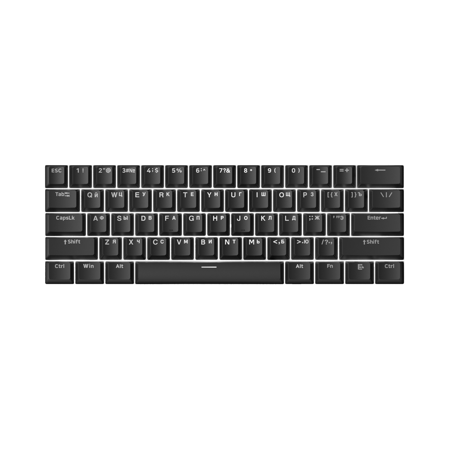 Akko Shine-Through Black Cyrillic Keycap Set (61-key)