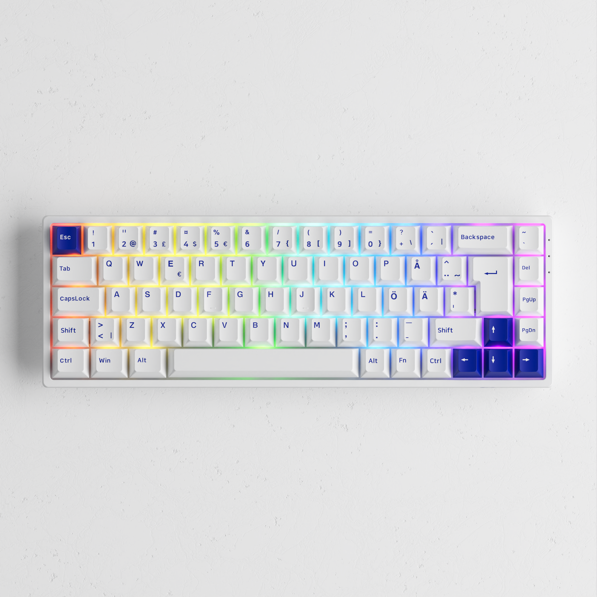Akko Blue on White 3068B Plus ISO Keyboard in the gray background