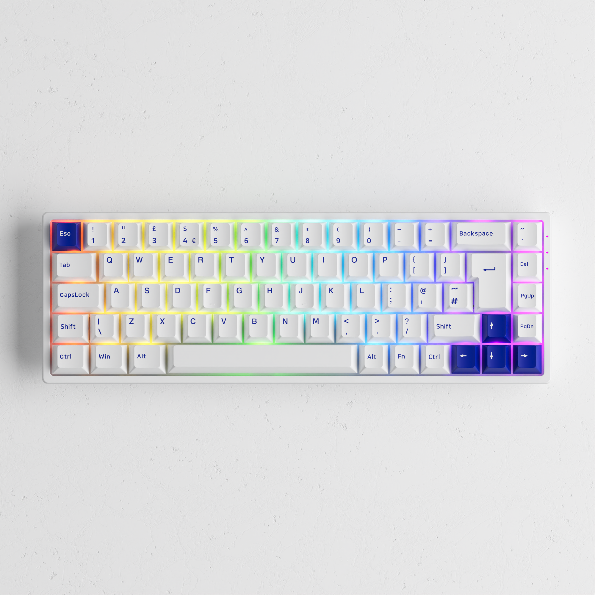 Akko Blue on White 3068B Plus ISO Keyboard with rgb in the gray background