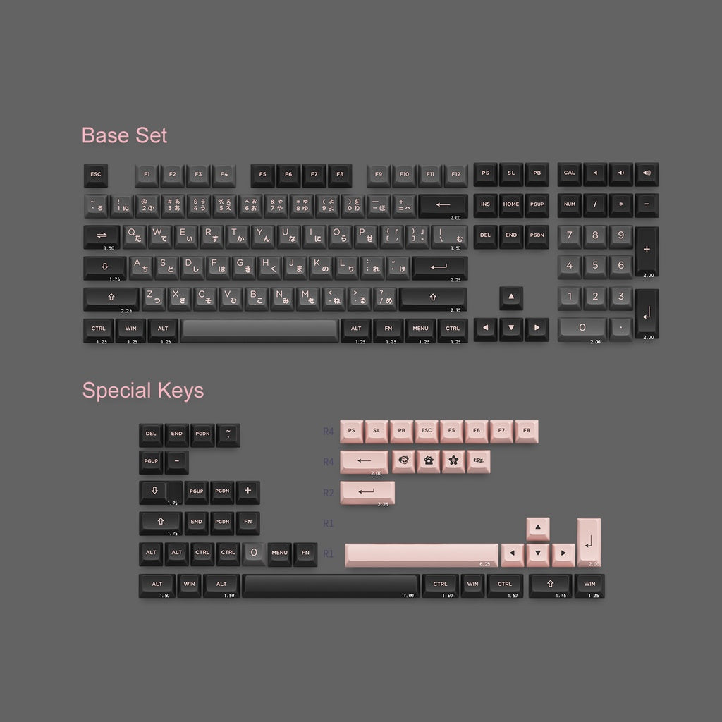 Black & Pink Keycap Set Hiragana Version (158-Key)