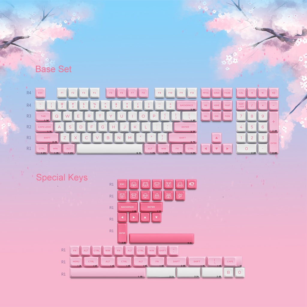 Black & Pink Keycap Set ASA Low(155-key)