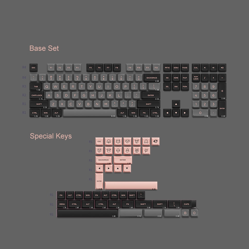 Black & Pink Keycap Set ASA Low(155-key)