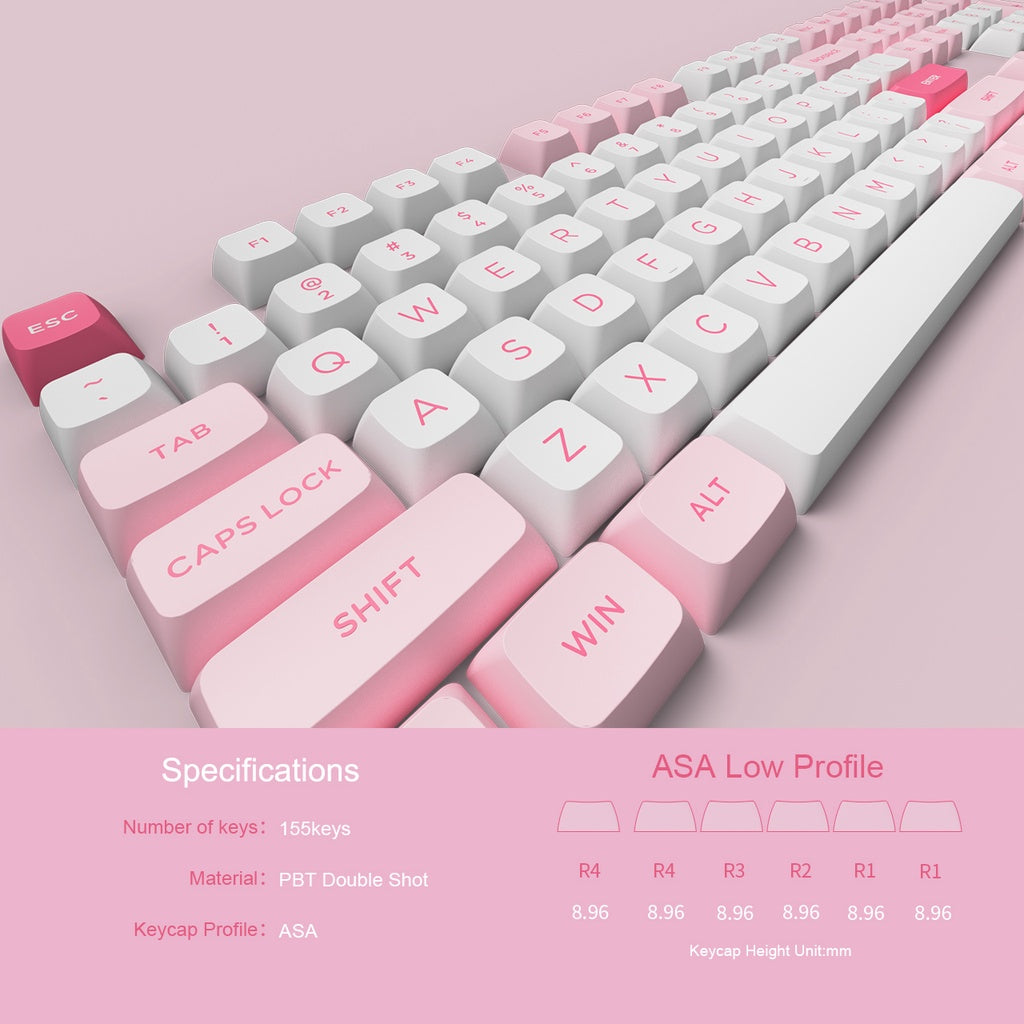 Black & Pink Keycap Set ASA Low(155-key)