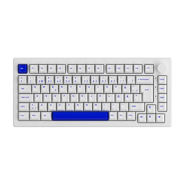 Blue on White ISO Nordic Keycap Set Install on the Keyboard