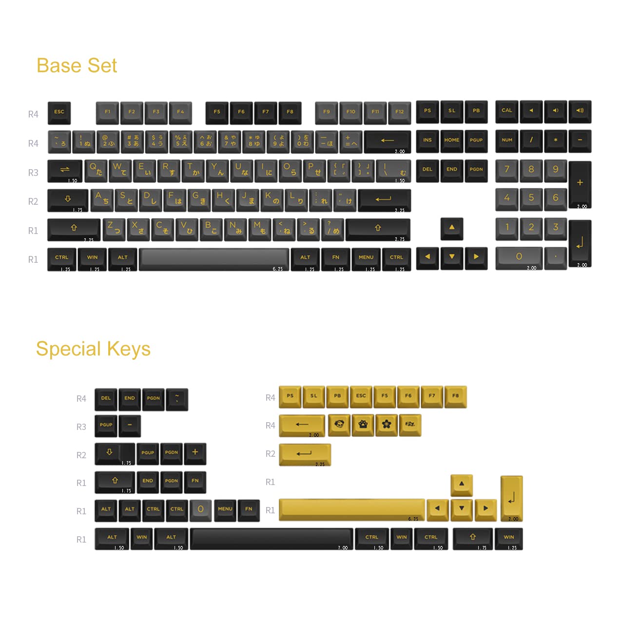 Black & Gold Keycap-Set Hiragana Version(158-Key)