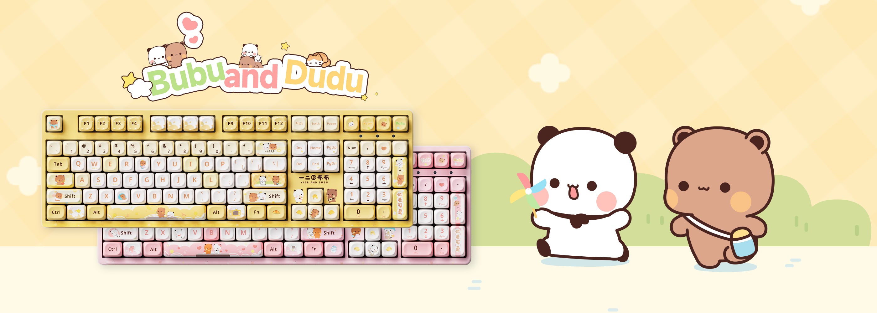Akko Dudu and Bubu 3108V3 Yellow Pink Keyboards