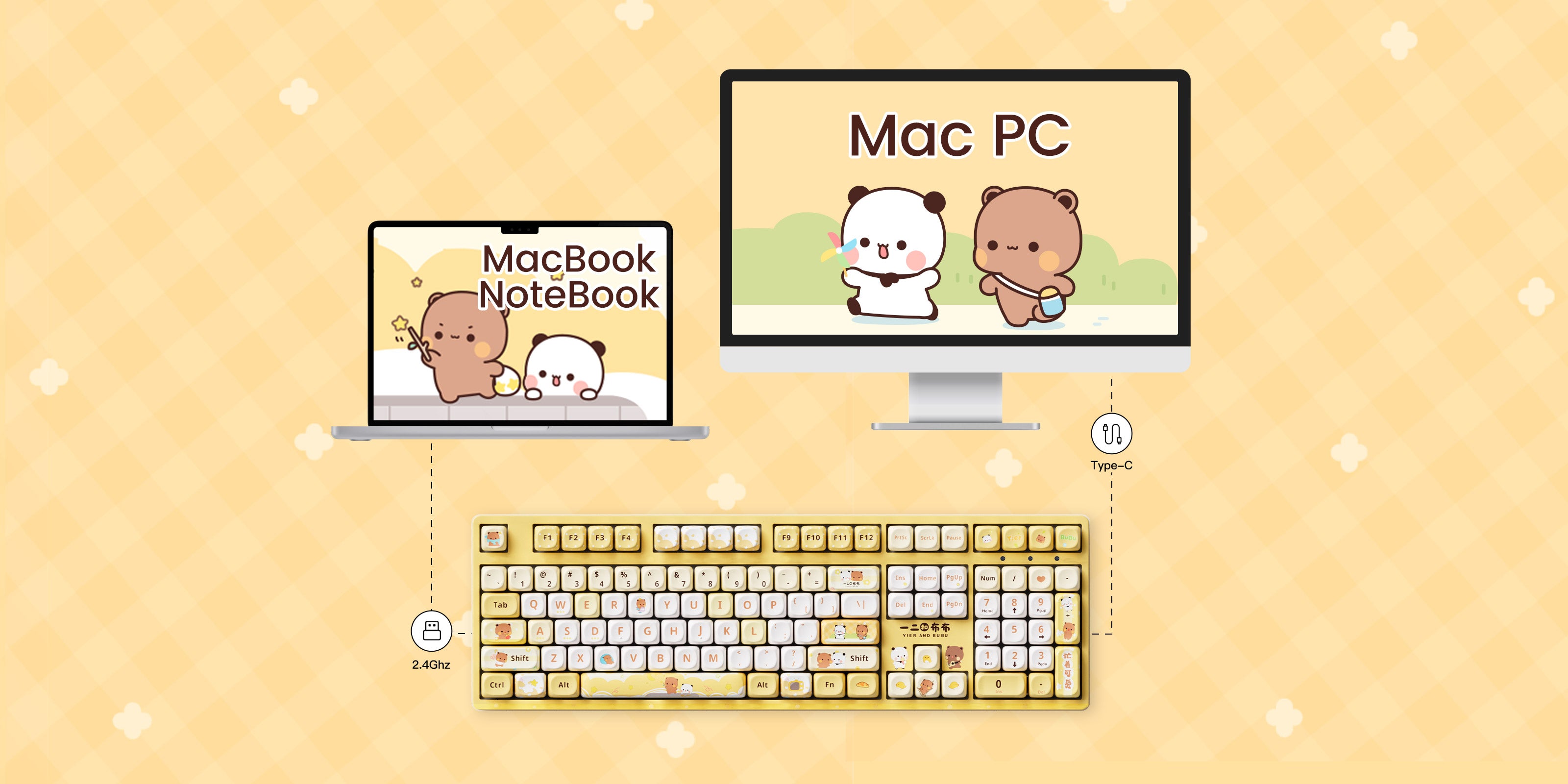 Akko Dudu and Bubu 3108V3 Yellow Pink Keyboards Multimode