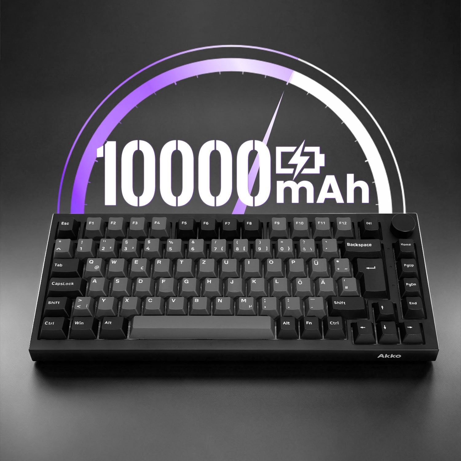 Akko Black & Silver 5075 V5 ISO DE Mechanical Keyboard 10000mAh Battery