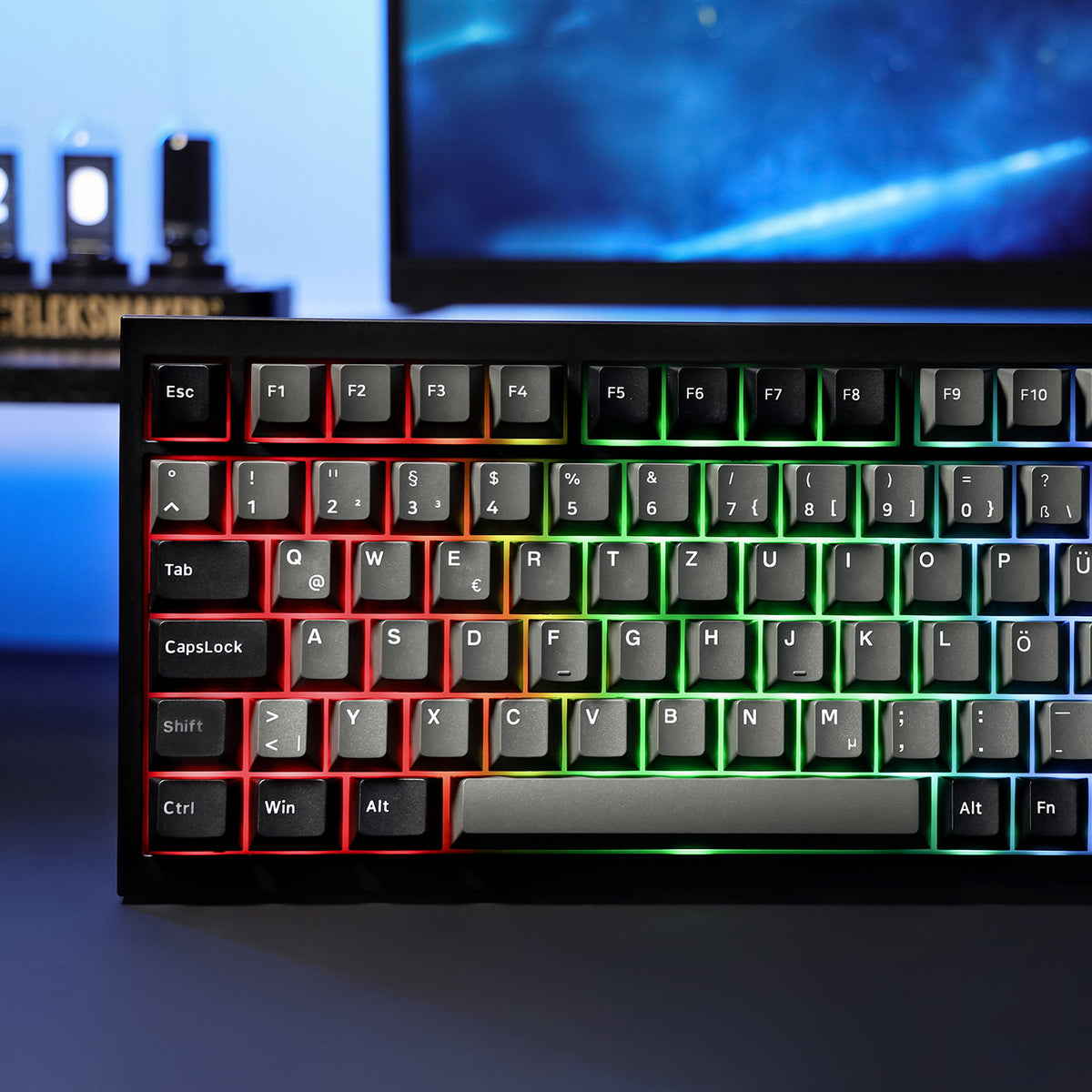 Akko 5075 V5 Black Silver ISO DE Magnetic Keyboard Left Details with RGB on