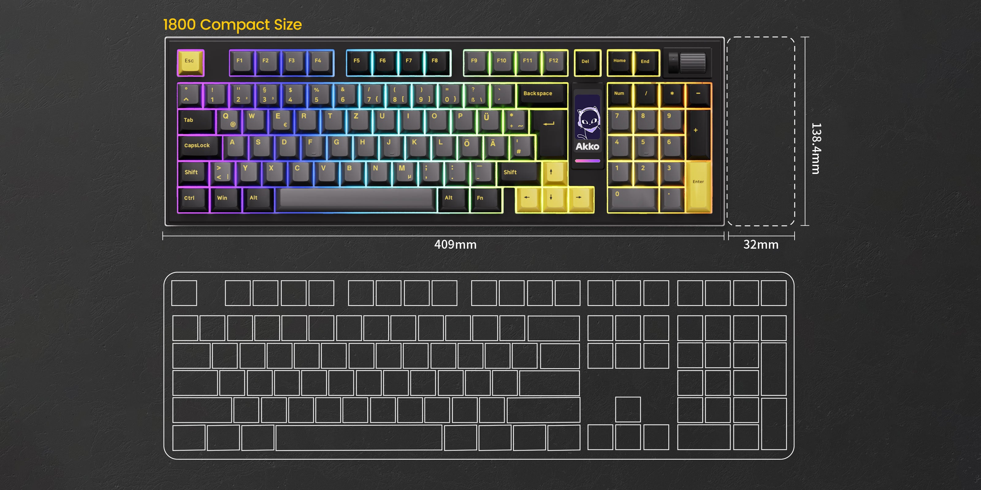 5098B Mechanical Keyboard with Screen 1800 Compact Size