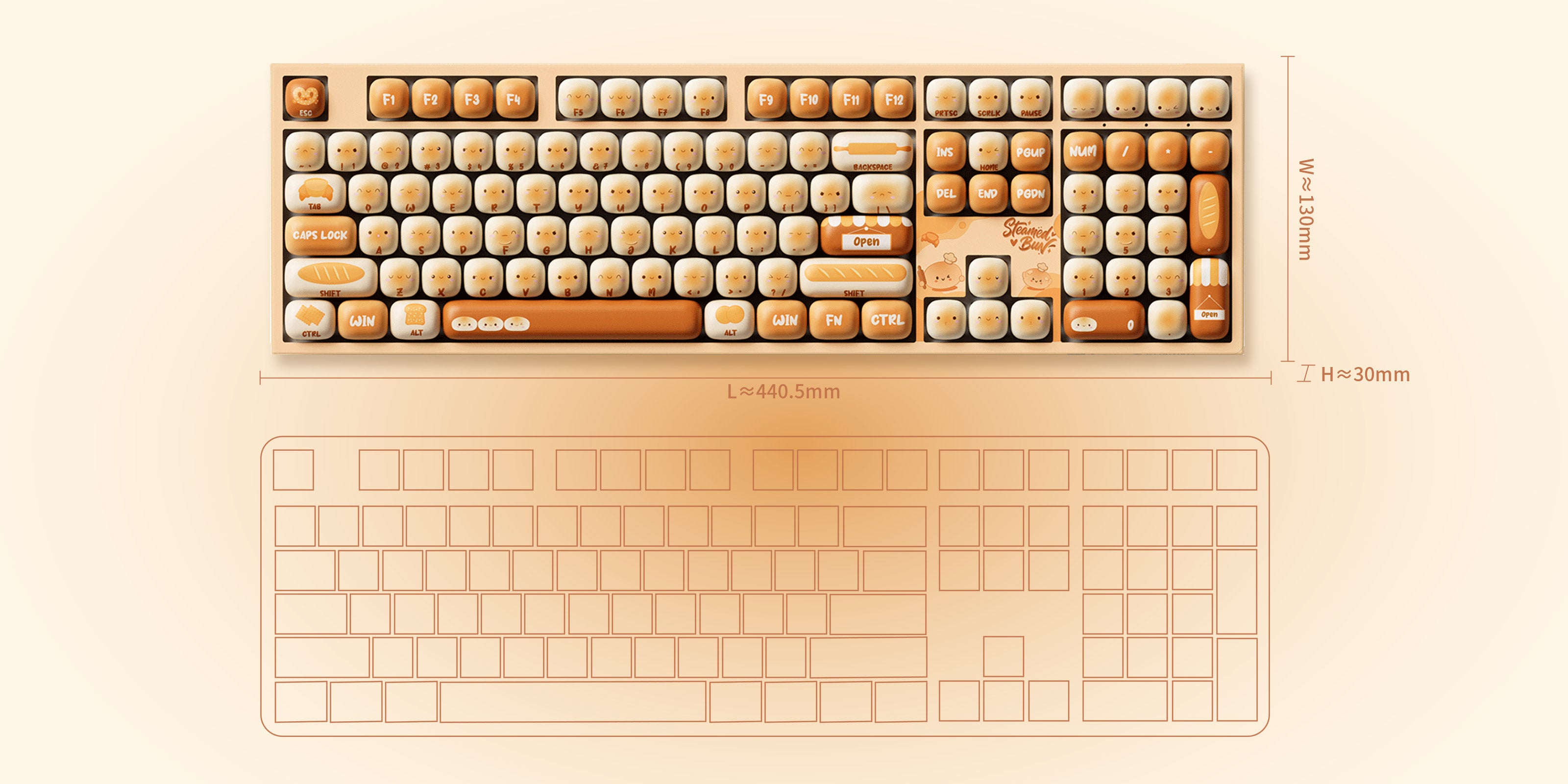 Akko Bun Wonderland 5108 V5 Mechanical Keyboard Size